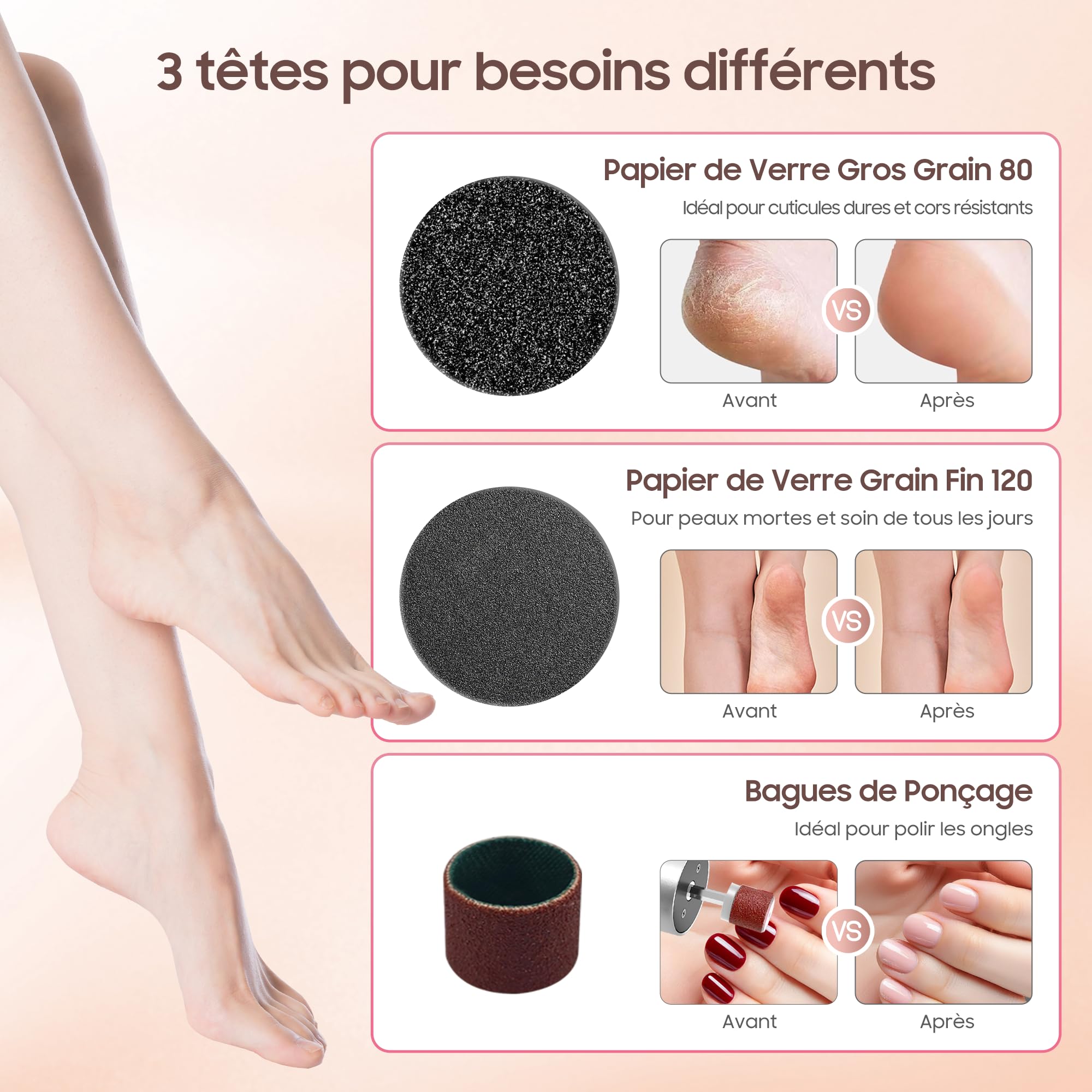 Éliminateur électrique de callosités et lime à ongles - Ensemble de pédicure rechargeable 2 en 1 avec 9 vitesses, affichage, 30 tampons abrasifs pour peau morte dure/callosités/talons