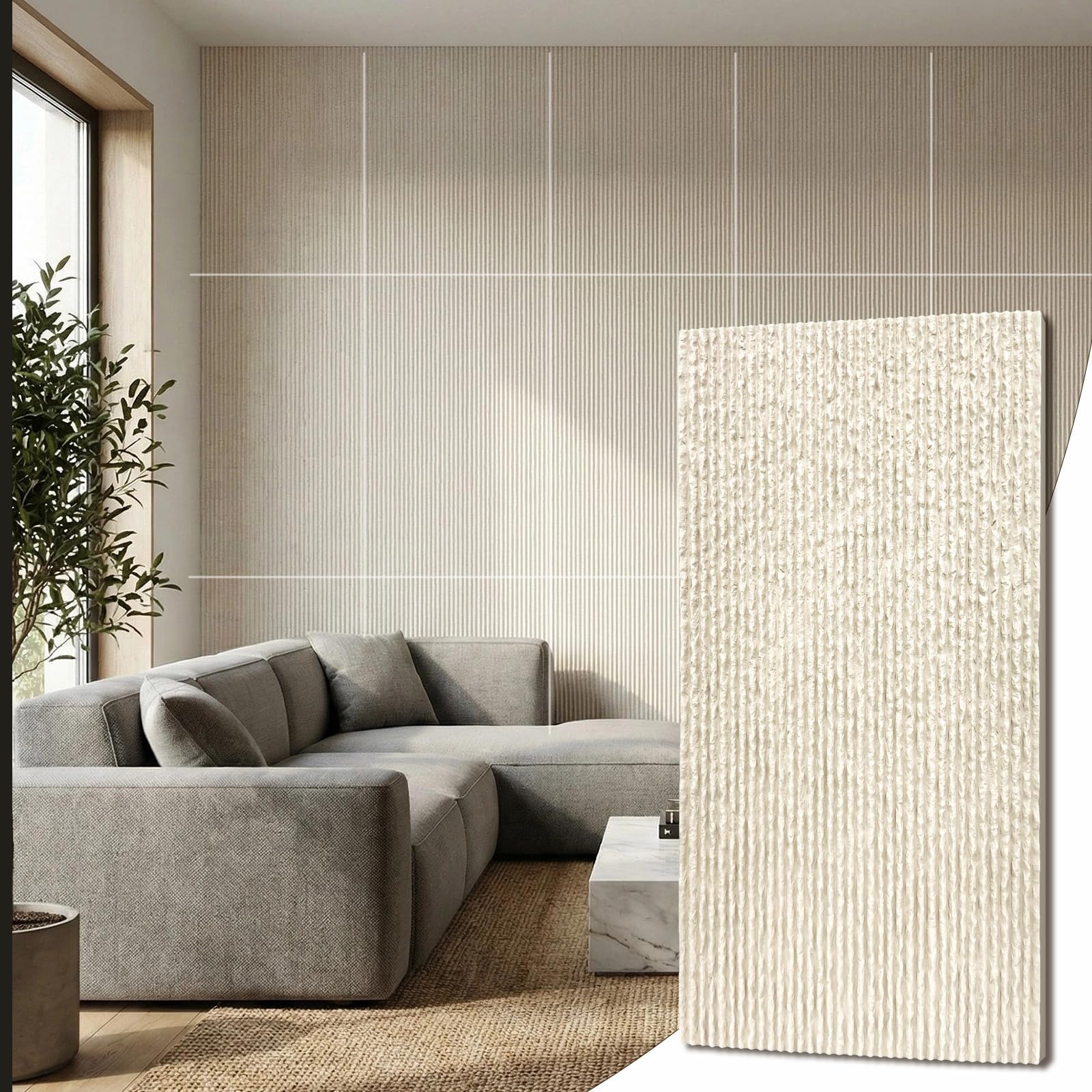 BEAUTYPEAK 3D Faux Stone Wall Panels, 4 PCS PU Wainscoting Panel, White