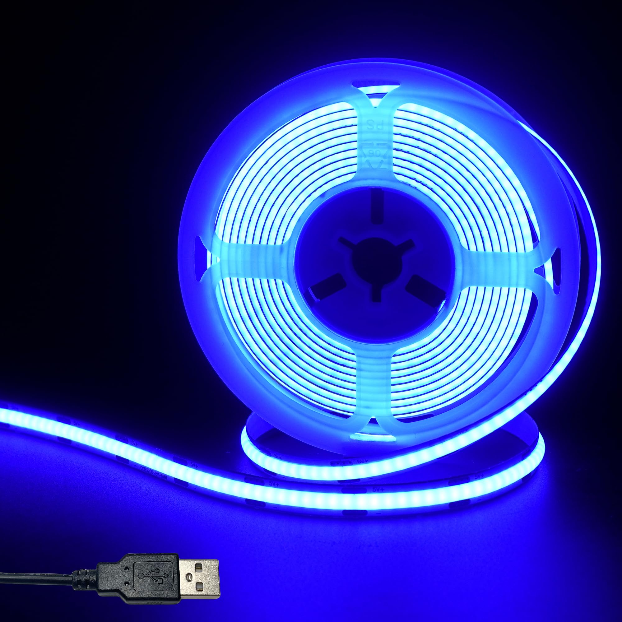 Clearhill Blue 5V Usb Cob Led Strip Lights,,8Mm Width 320Leds/M,8W/M,Cri90,9.84Ft/3M,Electroplated Double-Sided Panel Light Strip,Waterproof Ip20,Flexible Strip For Indoor Decoration