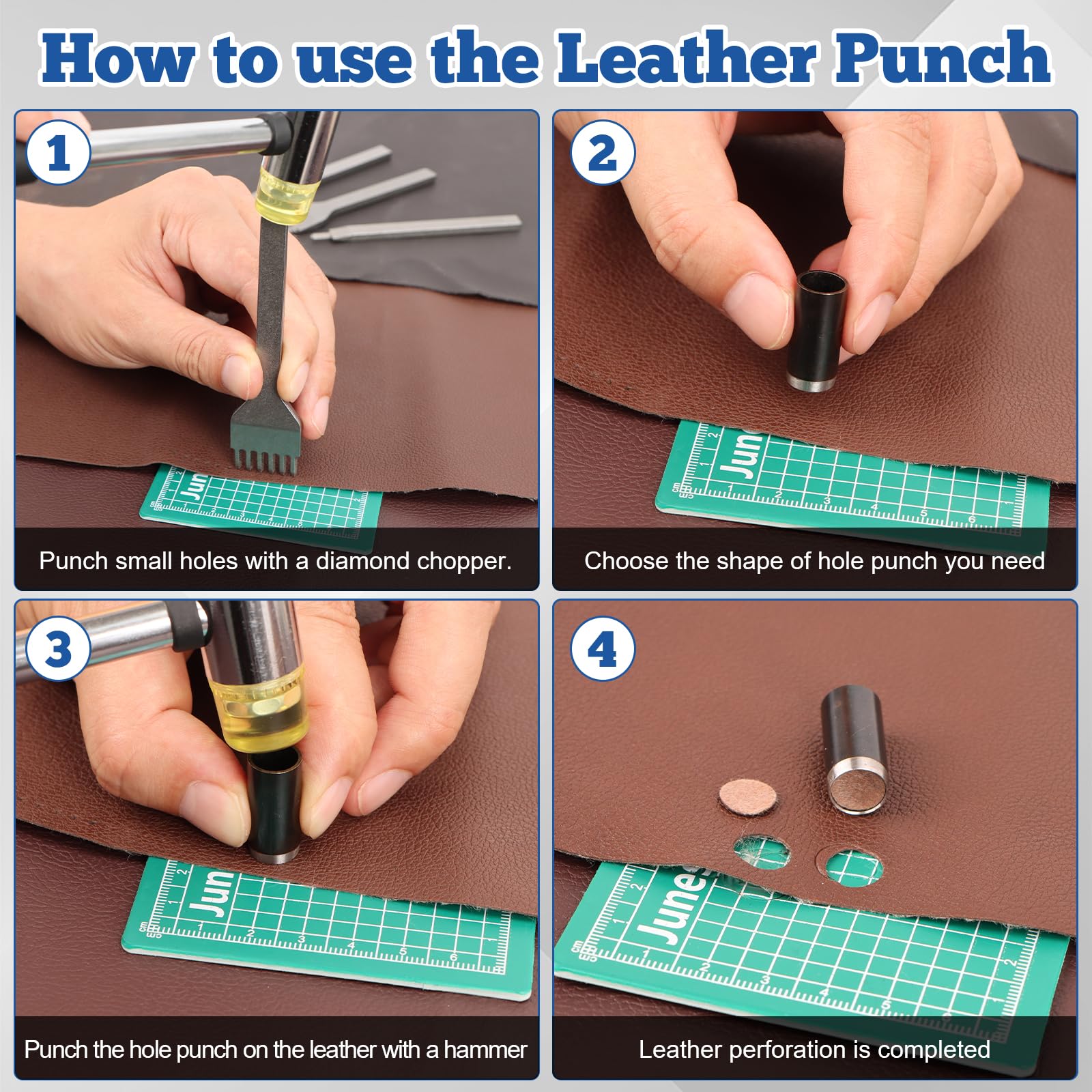 45PCS Leder Bastelset Stanzgerät Werkzeug,39 Formen Stil Hohlstanzer Werkzeug,mit 4PCS Spacing Punch Tool(5 mm Abstand (2 + 4 + 6)),1 Hammer und 1 Matte für Leder Handwerk
