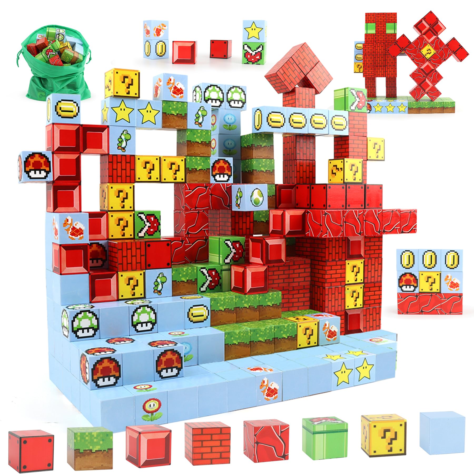 128PCS Magnetic Blocks - Build Mine Magnet World Set, Magnetic Tiles Building Blocks for Toddlers, STEM Montessori Sensory Toys, Fidget Cubes Construction Toys