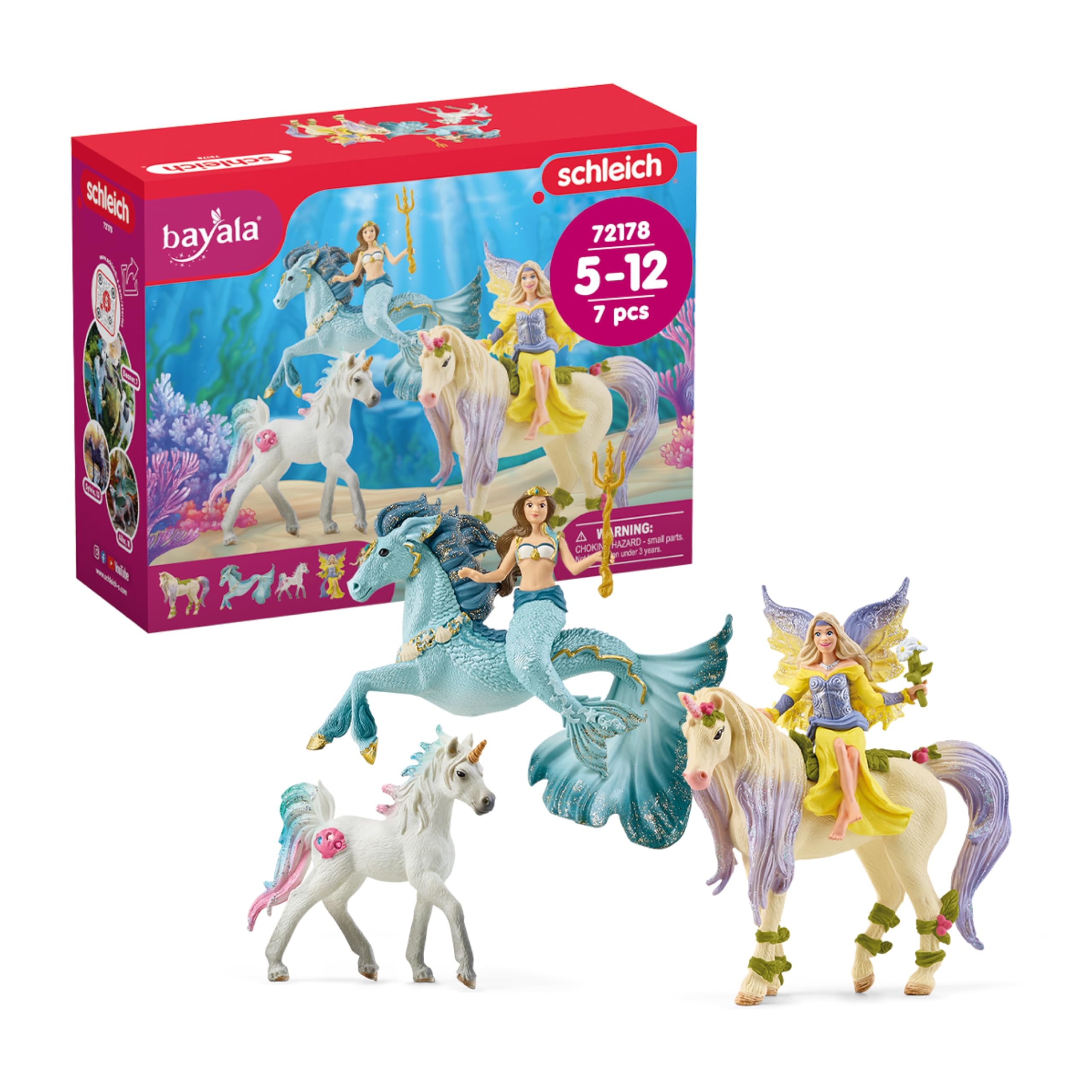 SCHLEICH Bayala - 7 PC Mermaid, Unicorn and Fairy Toy Starter Set for Girls and Boys - Cute Fairies and Unicorn Figures with Accessories - Fantasy Figurine Animal Playset for Kids Ages 5+ - 72178