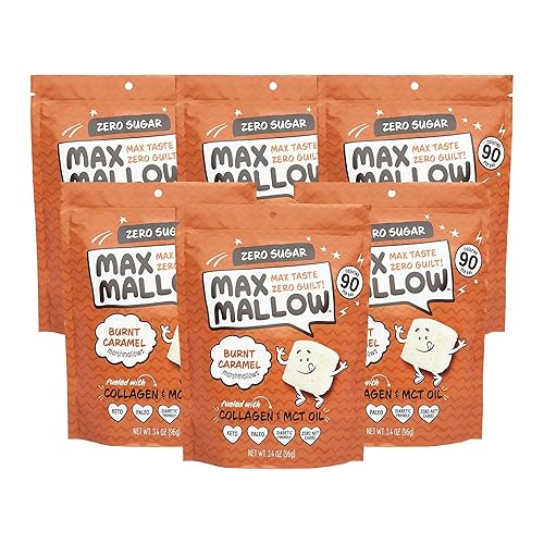Know Brainer Max Mallow Burnt Caramel Malvaviscos sin culpa y sin azúcar - Bajo en carbohidratos, cero grasa, sin gluten y cetogénico Malvavisco