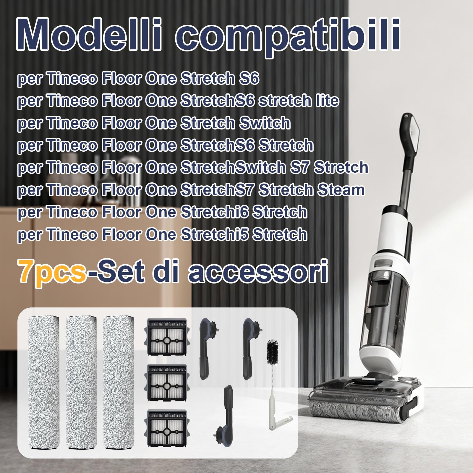 3 Spazzola testa e 3 Filtri Accessori per Tineco Floor One Stretch S6/ S6 Stretch lite/Switch S6 Stretch/Switch S7 Stretch/ S7 Stretch Steam/ i6 Stretch/ i5 Stretch/ S9 Artist Nass Aspirapolvere