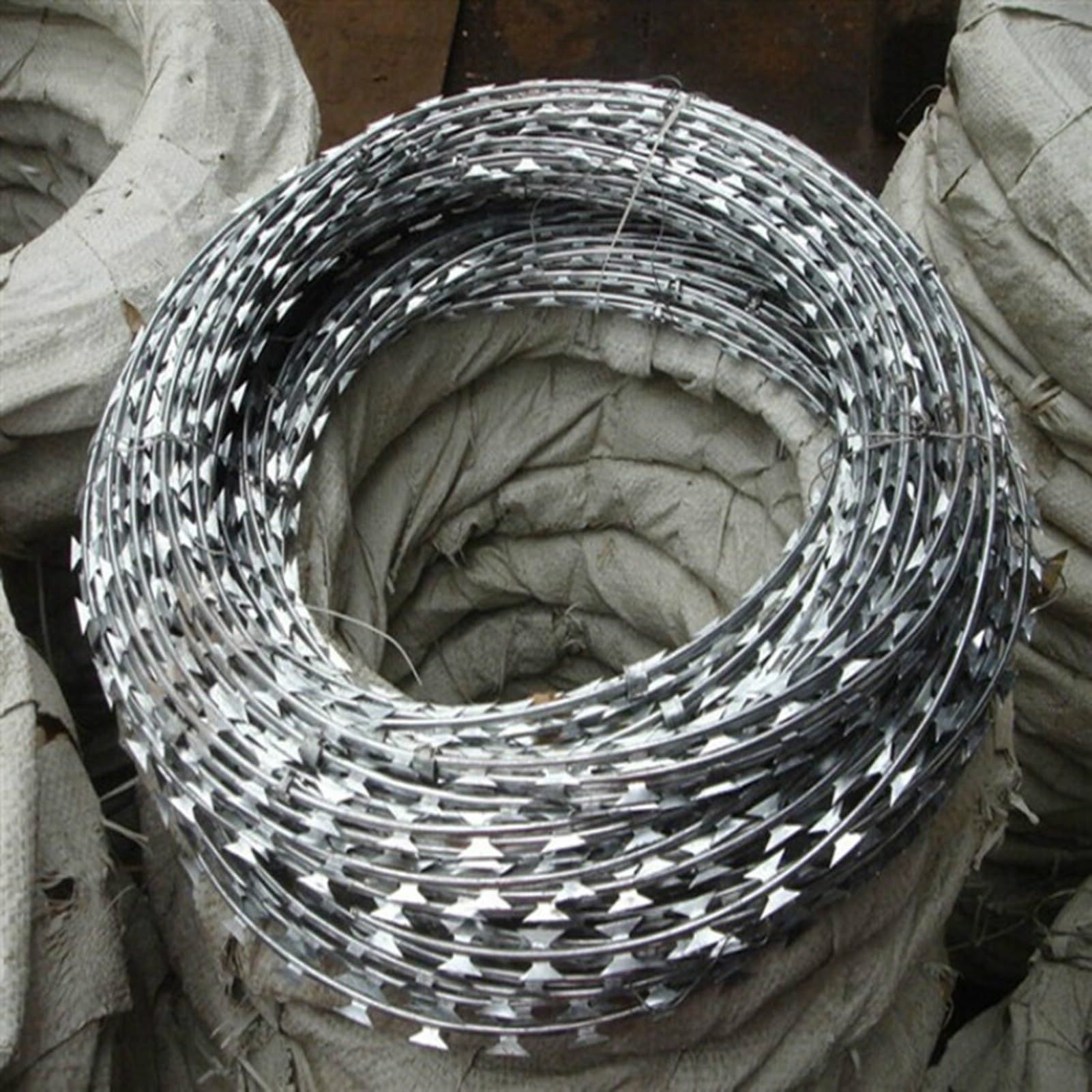 Valla de púas de Alambre de espino galvanizado - Bobinas helicoidales de 45 cm, 100 m de Acero Inoxidable Resistente para protección Exterior de Granjas - Barrera Espiral Afilada