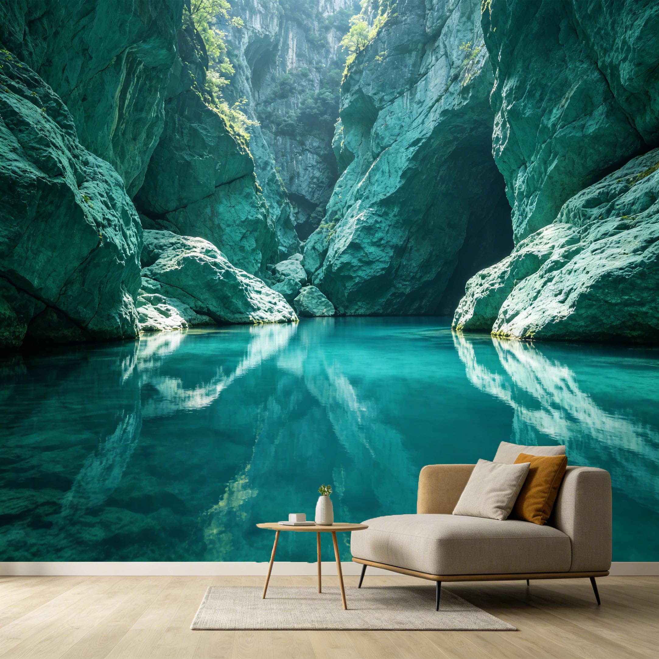 Custom Size Wall Murals Turquoise Water Canyon Landscape Mountain Lake 3D Trompe L'Oeil SelfAdhesive Wall Fabric Removable Large Wallpaper for Photo Living Room