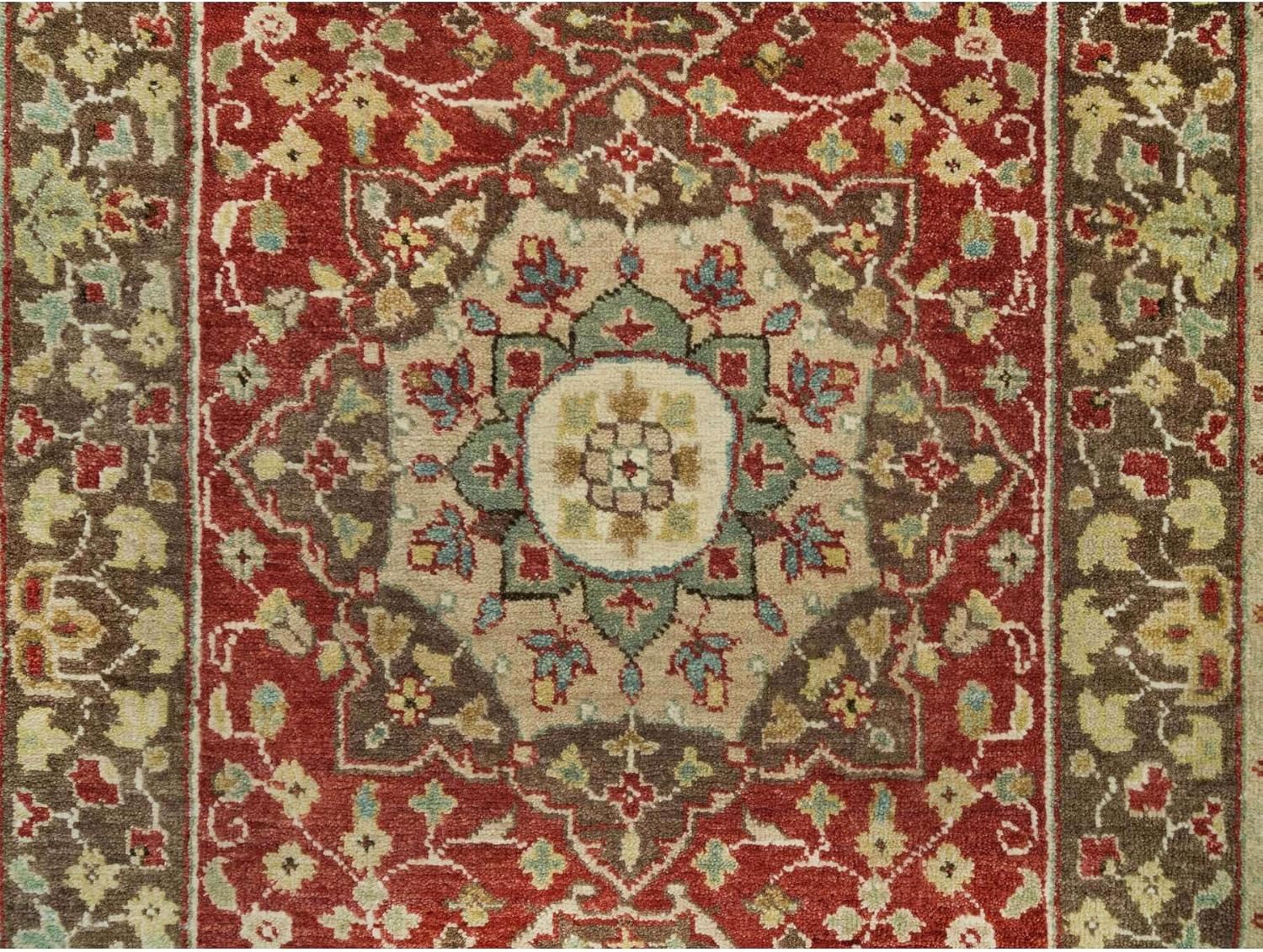 Hand Knotted Oriental Runner Rug, Red and Natural, Haji Jalili Design, Organic Wool, 2'6"x10'1", Antiqued with Dense Weave