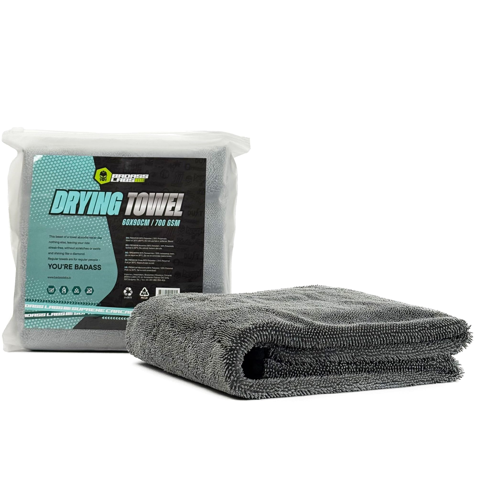 Serviette séchage microfibre 60x90 boucle torsadée 700g/m² auto moto detailing
