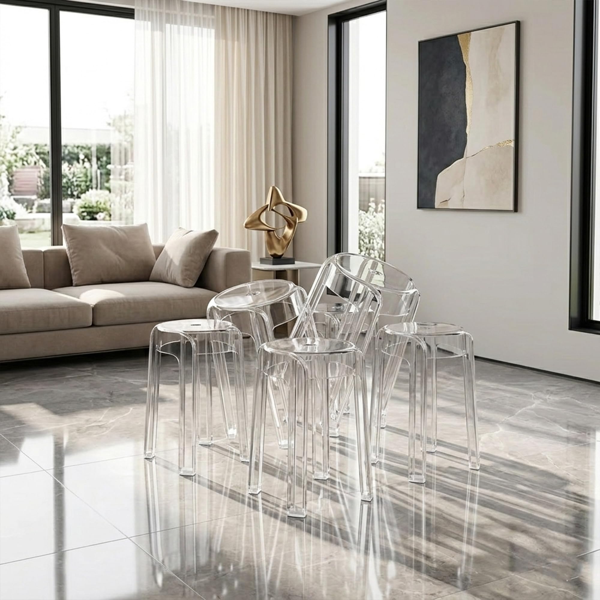 The Artment your artistic apartment Transparent Color CrystalNest Acrylic Stackable Round Accent Stool, Modern Side Stool for Living Room, Bedroom and Home & Office (Set of 6)-image-23