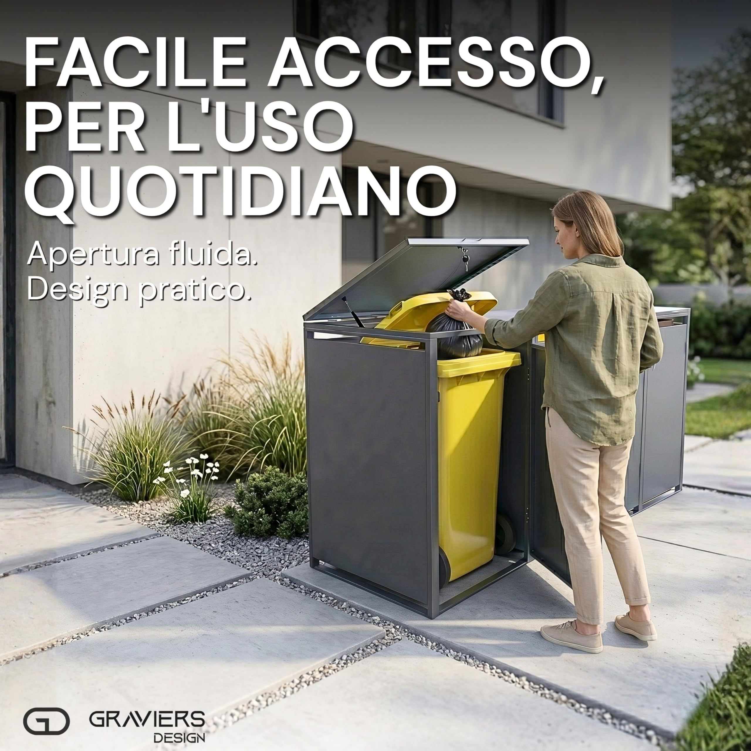 Ghiaiers - Set di 4 copribidoni fino a 240 litri, struttura in acciaio di alta qualità, bloccabile, resistente alle intemperie ed espandibile in modo modulare