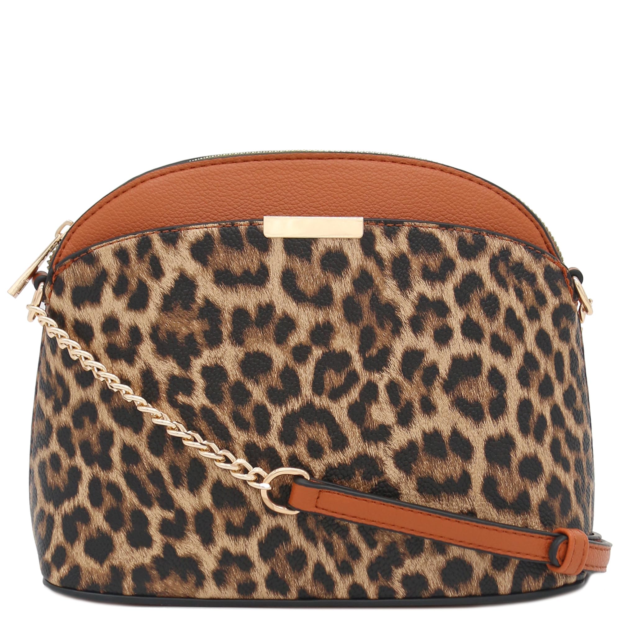 FashionPuzzle Leopard Print Small Dome Crossbody with Chain Strap
