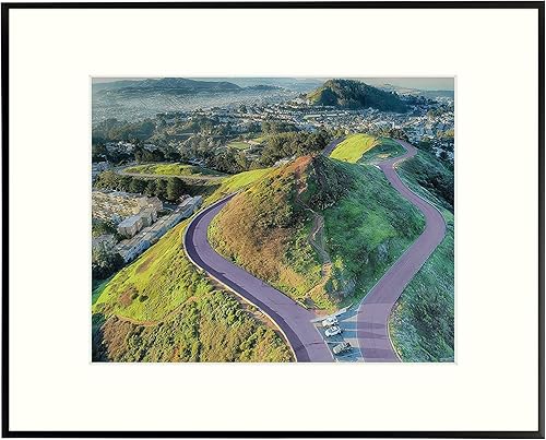 Frametory, marco de fotos metálico moderno, marco de fotos de aluminio color negro mate con tapete color marfil para imagen y vidrio real.,