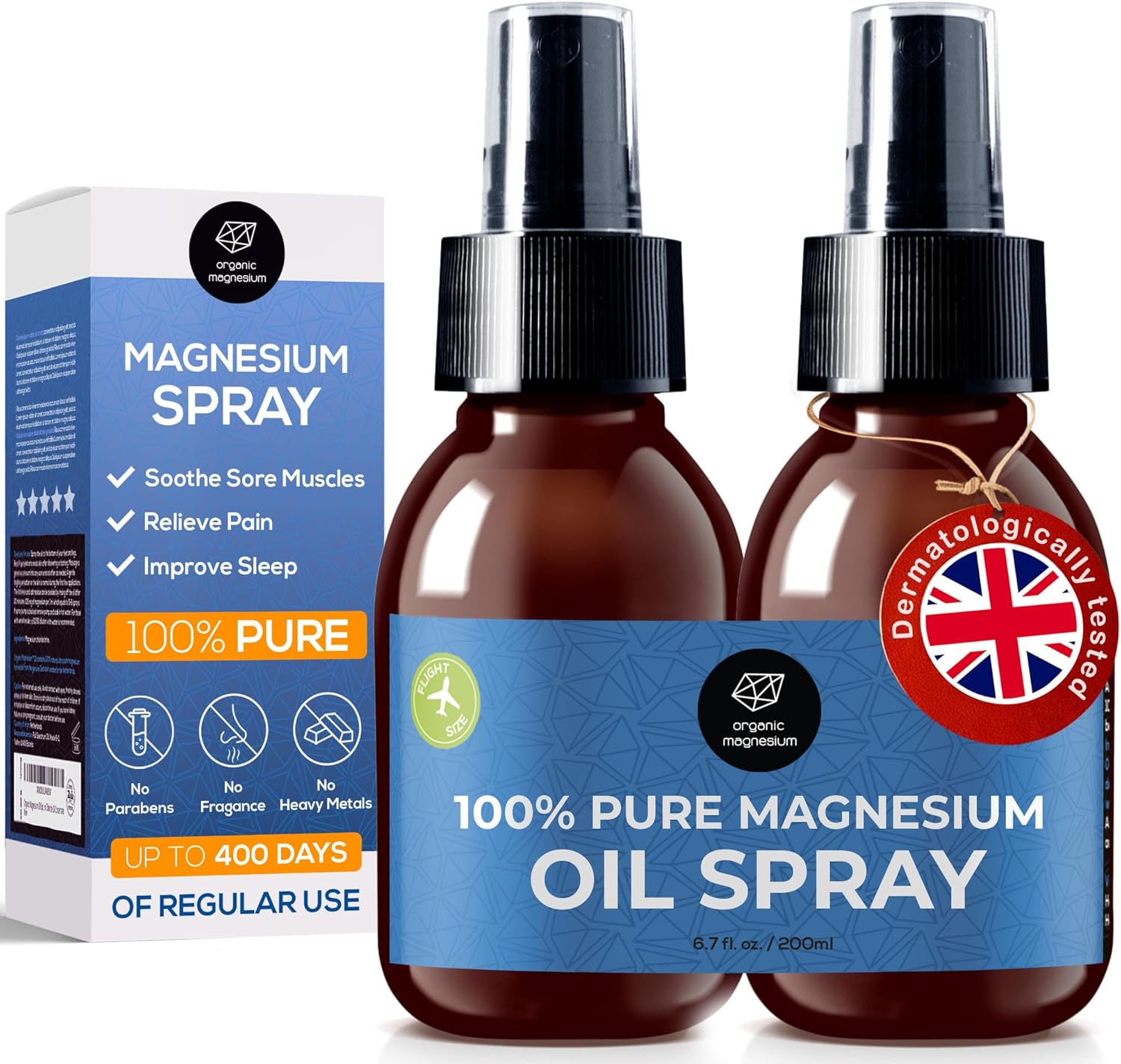 Organic Magnesium Ultra Pur Magnesiumolie Spray 100 ml (x2) – 100% natuurlijke zuivere zechsteenolie van Organic Magnesium | Perfect voor sport en spierontspanning | vloeibaar magnesiumchloride