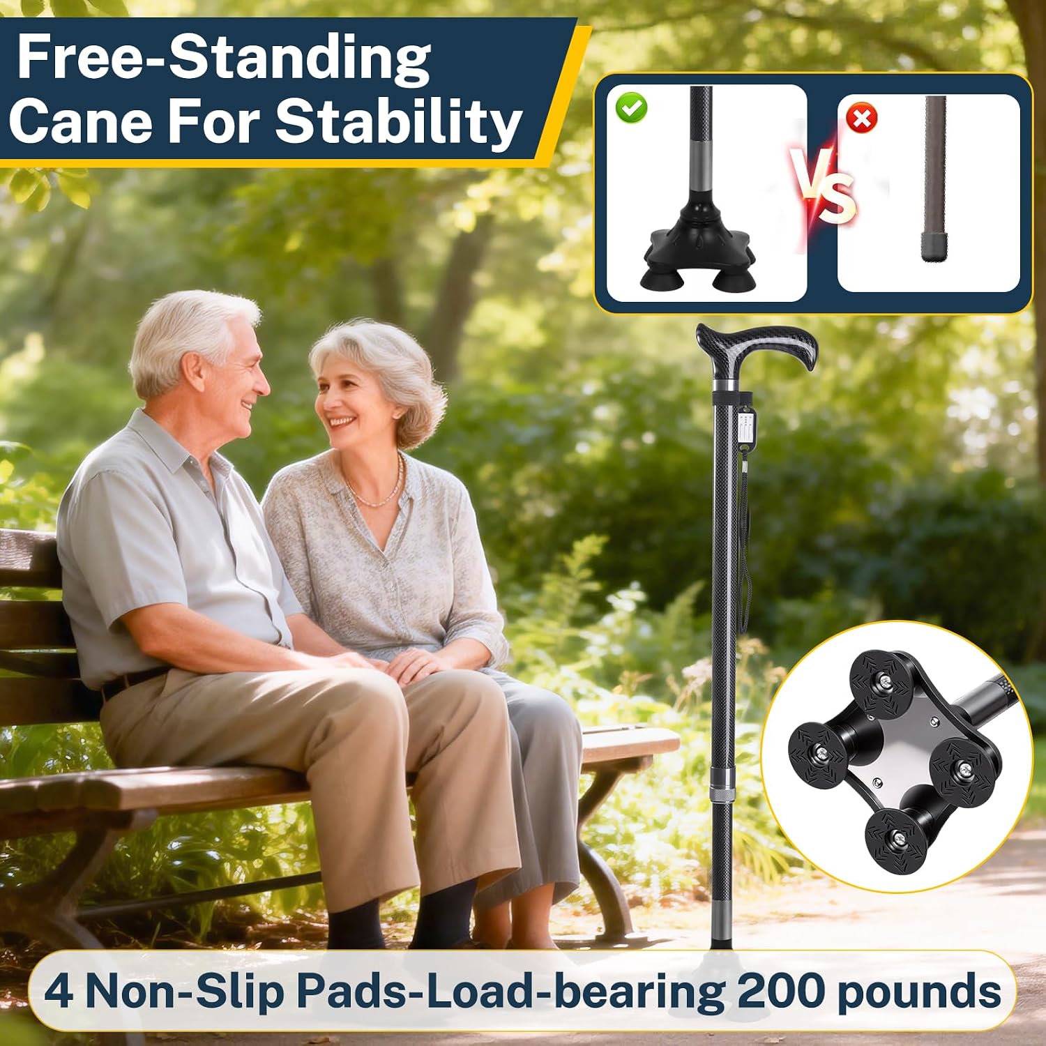 Carbon Fiber Walking Cane for Men and Women, Ultra Lightweight Adjustable Height Walking Stick with Non-Slip Base for Stable Support, Durable Daily Mobility Aid for Elderly and Outdoor Use