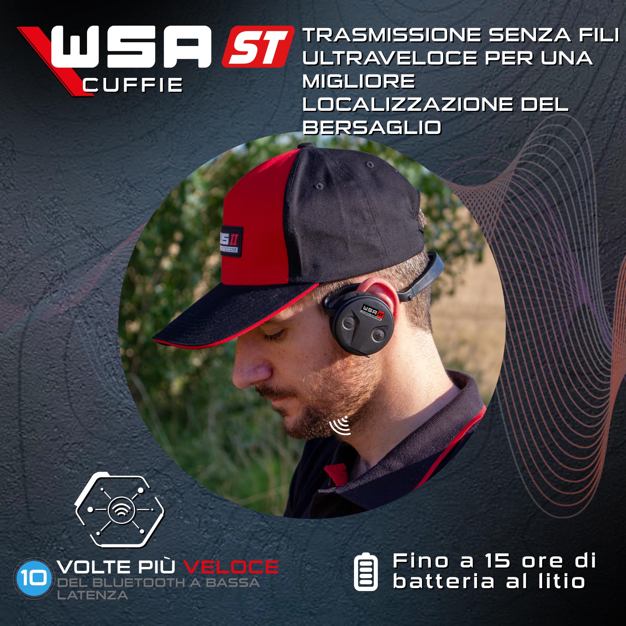XP METAL DETECTORS WSA ST – Cuffie stereo wireless più veloci, compatibili con Deus II RC e WS6 ST Master, pieghevoli, dal design compatto e intelligente, leggere e completamente impermeabili (WSAST)