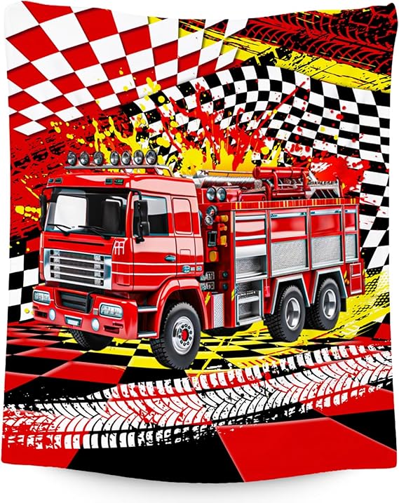 Boys Blanket, Fire Truck Blanket for Boys, Car Gifts for Kids, Warm Fleece Throw for Couch & Living Room, 50"x60"