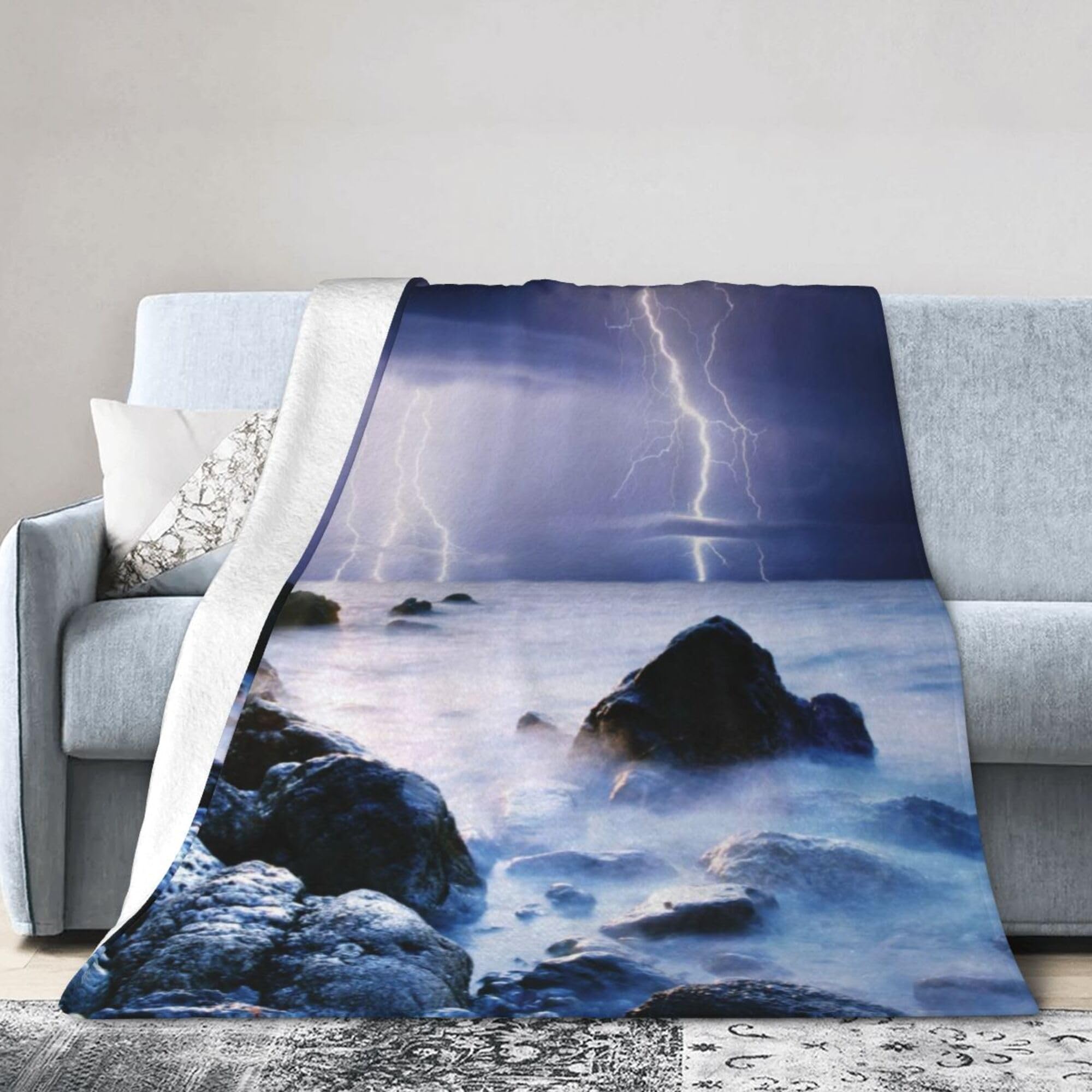 Melbrakin Black Storm With Lightning Blanket Super Soft Flannel Blanket Comfy Cozy Throw Blanket Couch Lightweight Blankets For Living Room Bedroom 80"X60"