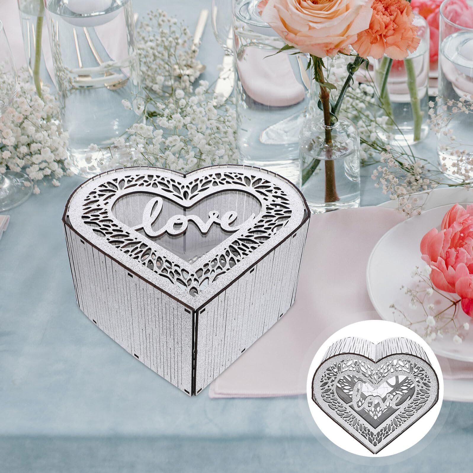 Scatola Cuore in Legno Rustica ed Elegante per Biglietti di Nozze Grande Capacità, per Ricevimento o Festa, Porta Soldi e Piccoli Oggetti