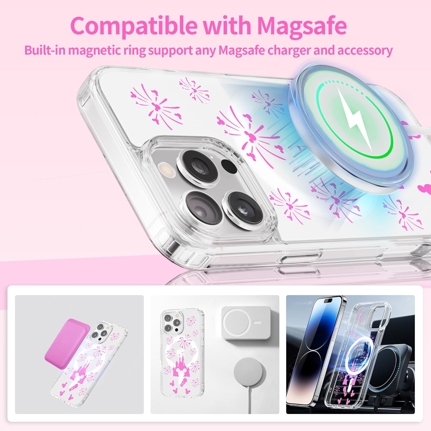 Magnetic Case Designed for iPhone 16 Pro Max 6.9 Inch, Compatible with MagSafe|Cute Pink Castle Patterns|Wireless|Anti-Yellowing|Shockproof|Protective Slim Clear Cover for Women Girl - Image 2