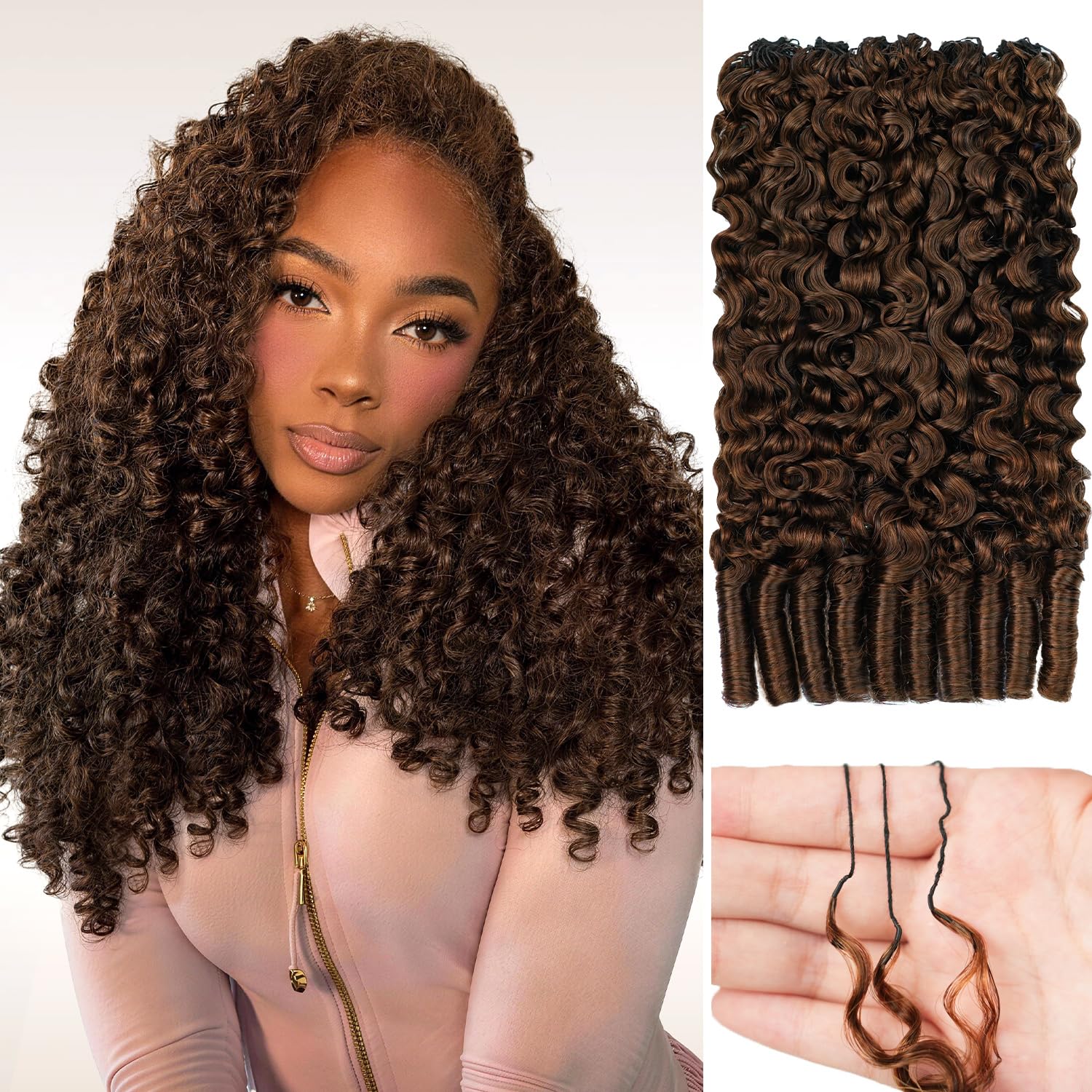 Burmese Curly Crochet Human Hair Color 4 Feather Crochet Human Hair 18 Inch 80 Strands Pre-Separated miracle knots Crochet Hair for Black Women 3C 4A Texture Human Hair Extension