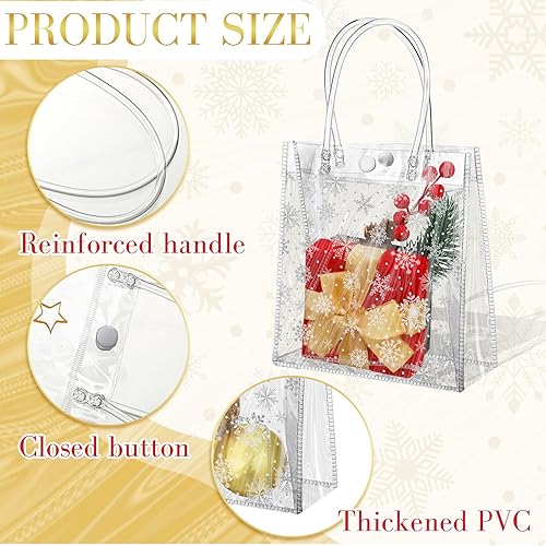 Miniatura 3 de Talltalk 50 bolsas de regalo transparentes de Navidad con asas, bolsas de plástico de PVC de plástico de copo de nieve para regalos de fiesta de