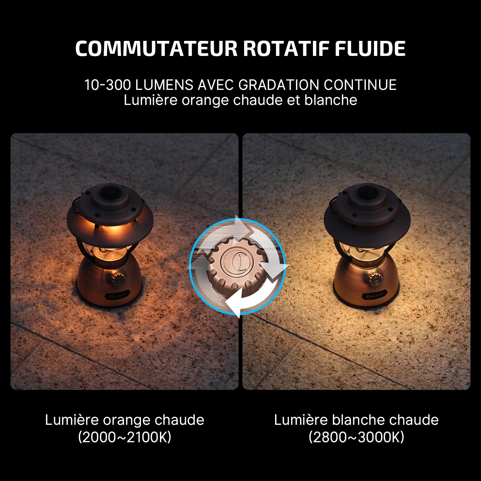 OLIGHT Olantern Classic 2 Pro Lampe de Camping Intelligente 300 LM avec Contrôle via Application, Lanterne LED de Style Rétro, Batterie de Secours Rechargeable via USB pour Le Camping