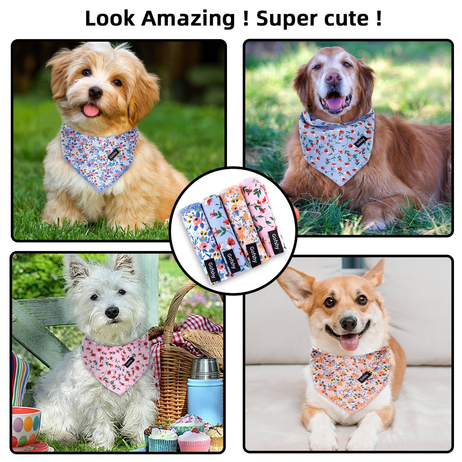 Pañuelos de primavera para perros, tamaño pequeño, 4 unidades, bandana para cachorros, naranja, rosa, azul, estampado floral, pañuelo, bufanda, accesorios para perros pequeños, gatos, regalo
