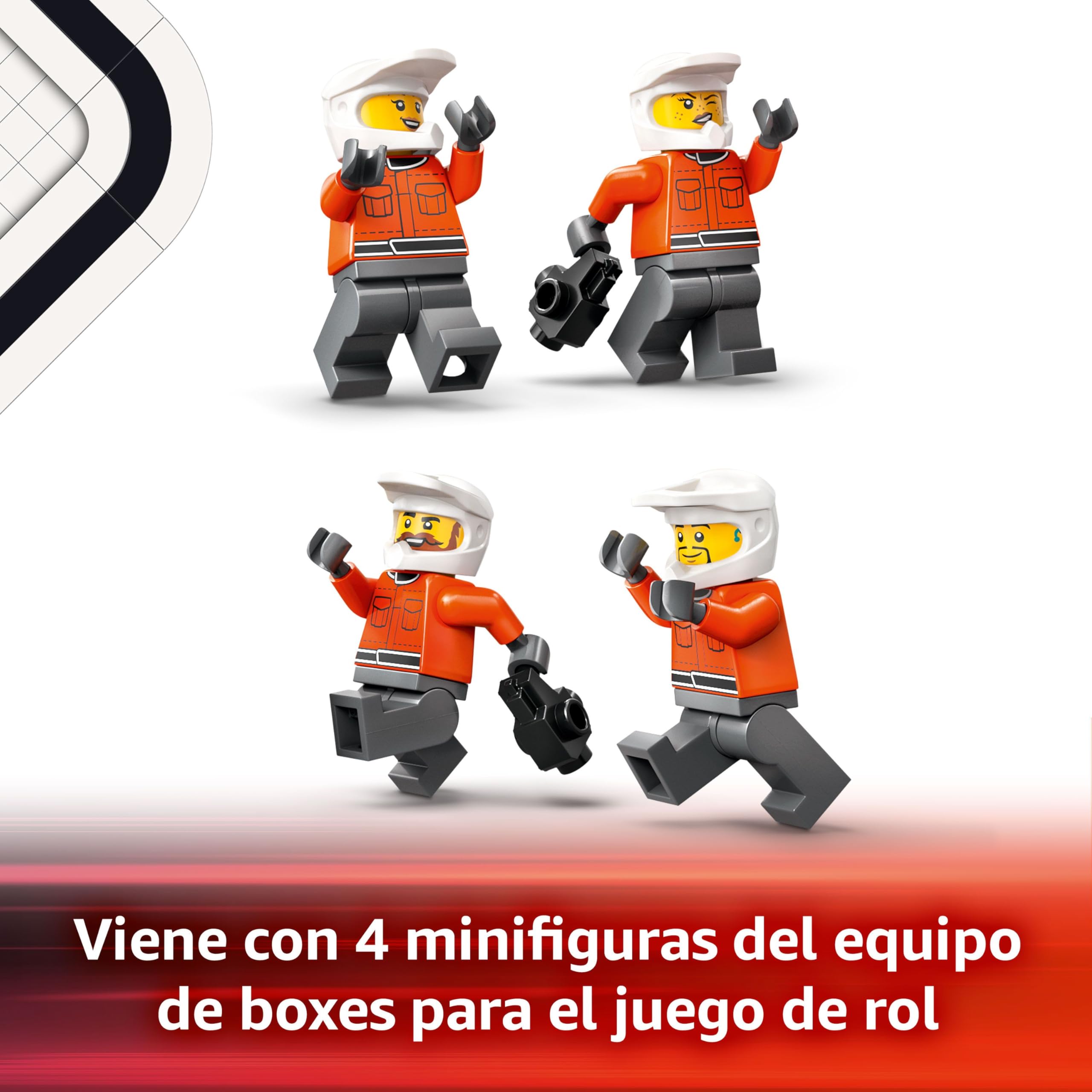 LEGO City Parada en Boxes de F1 y Equipo de Mecánicos con Coche Ferrari de Juguete para Niños y Niñas de 6+ Años, Maqueta de Carreras de Fórmula 1 con Pit Stop y Minifigura de Piloto 60443
