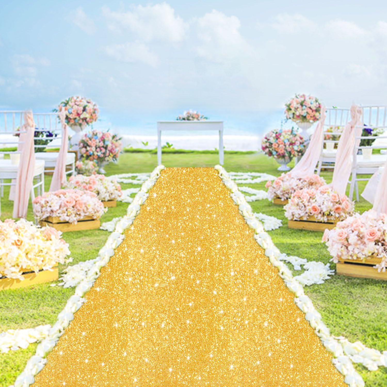 PATYDEST Gold Aisle Runners for Weddings 4FTx15FT Glitter