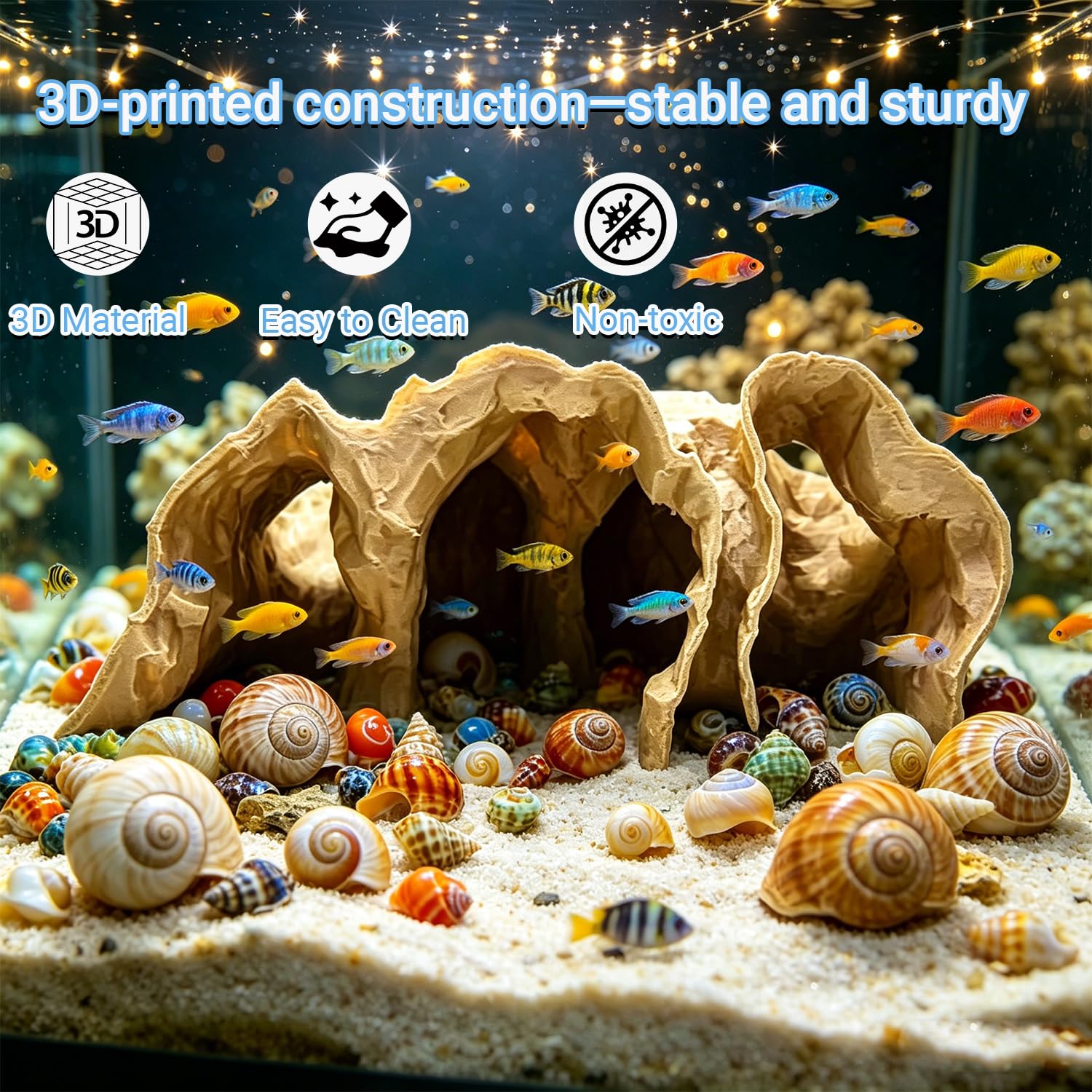 Unterirdisches Fischversteck in Holzoptik – 3D Gedruckte Welshöhle & Garnelen-Zuchthöhle für Aquarien, Mehrkammer Deko für Welse, Garnelen und Jungfische