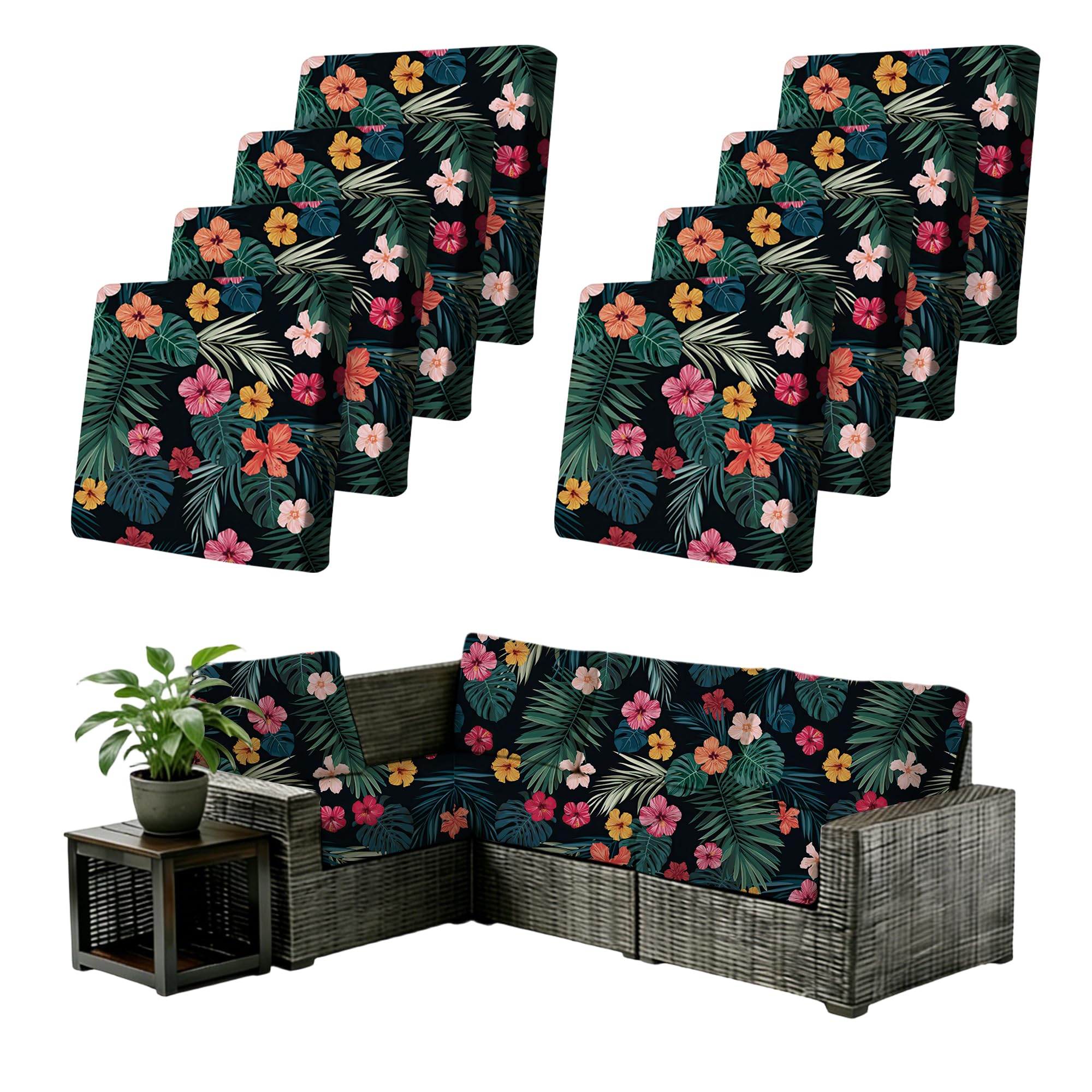 8Pcs Outdoor Cushion Covers Stretch Patio Cushion Covers Sofa Cushion Cover