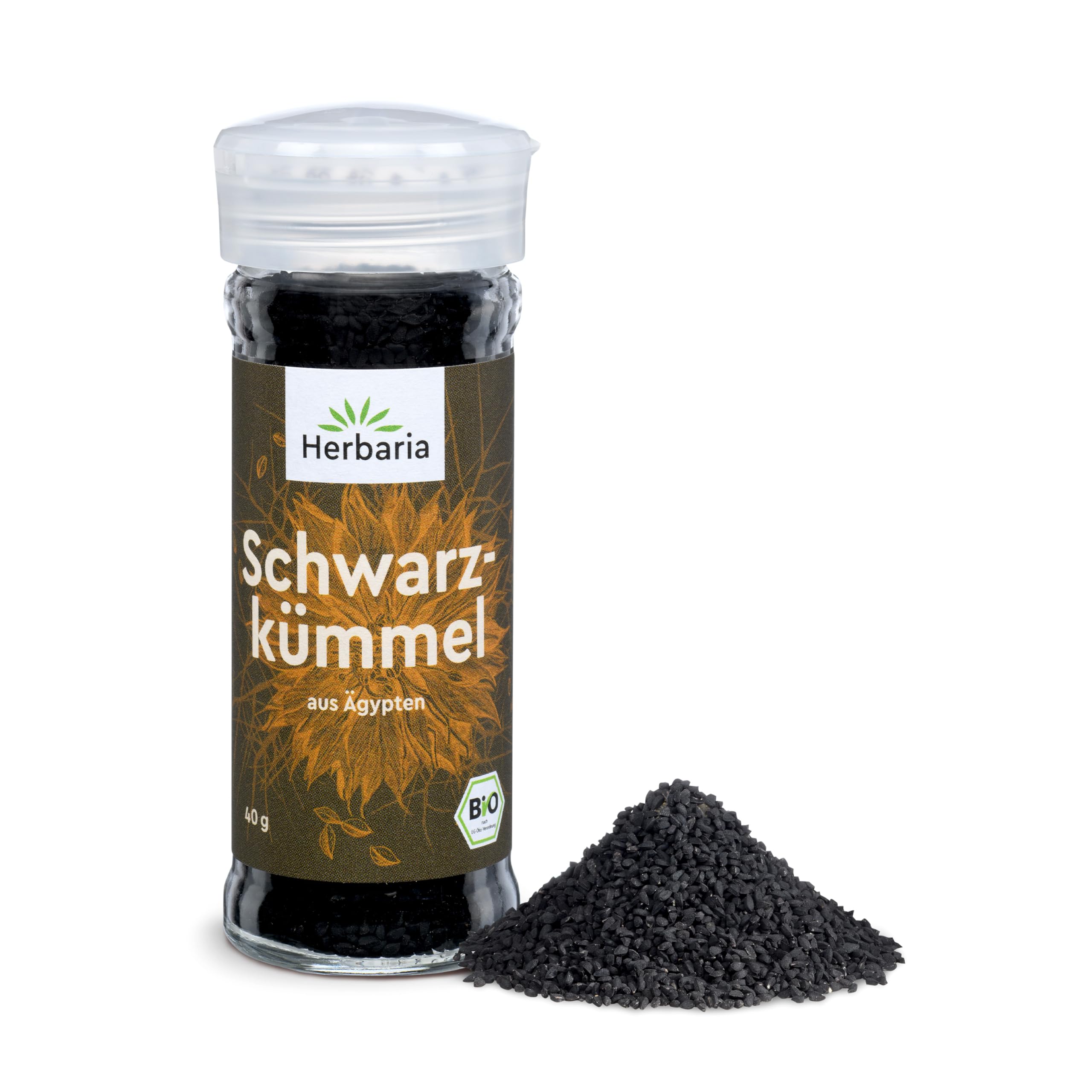 Herbaria Schwarzkümmel BIO | Ganze Schwarzkümmelsamen | Würzig-aromatisch für indische & orientalische Küche, als Topping für Bowls & Dips | Premium Bio-Gewürz im 40g Gewürzstreuer
