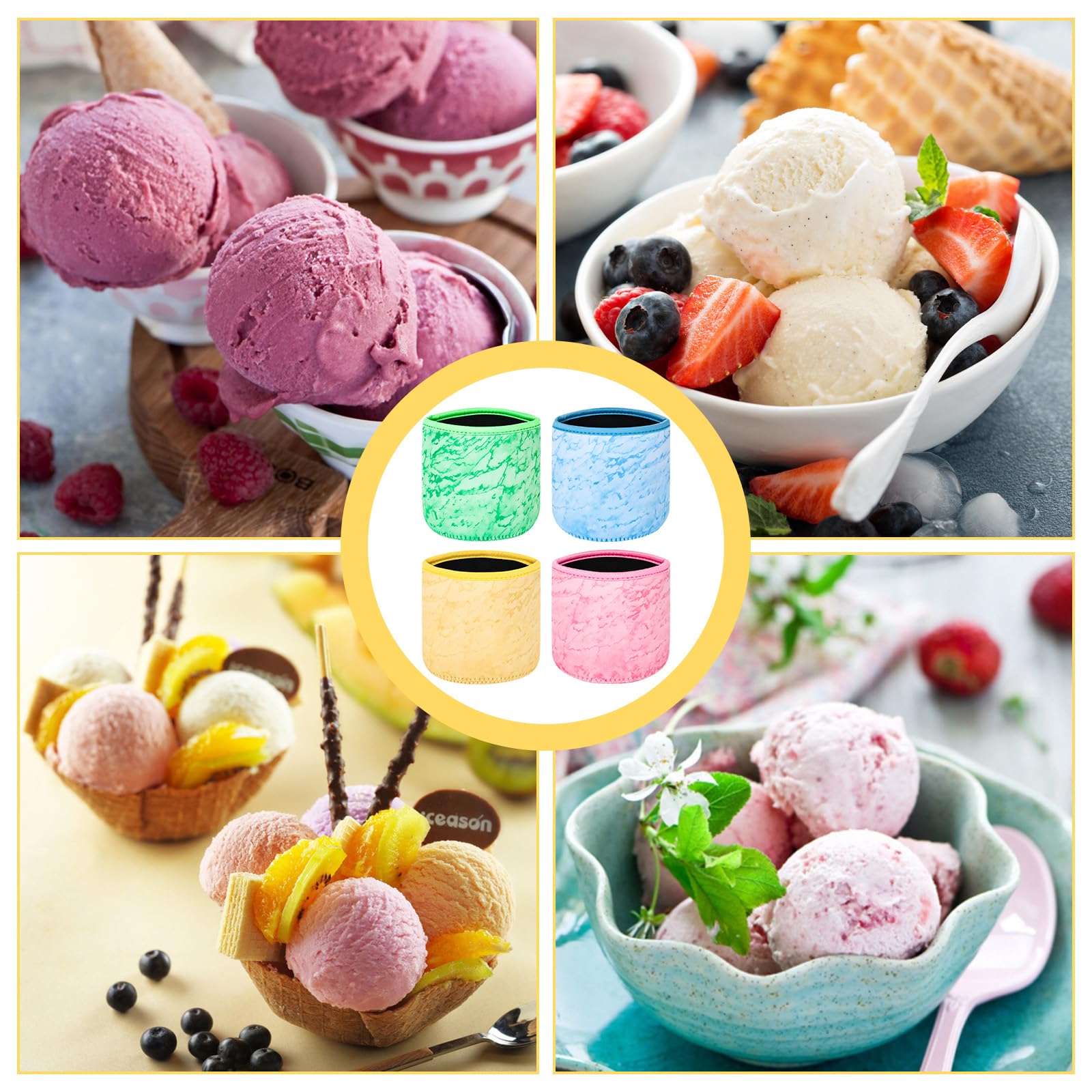 4 sztuki pokrowce neoprenowe na lody do akcesoriów Ninja Creami Deluxe, izolowane pokrowce do pojemników maszyn do lodów serii NC501, NC500, szczelne, wielokrotnego użytku (680 ml)