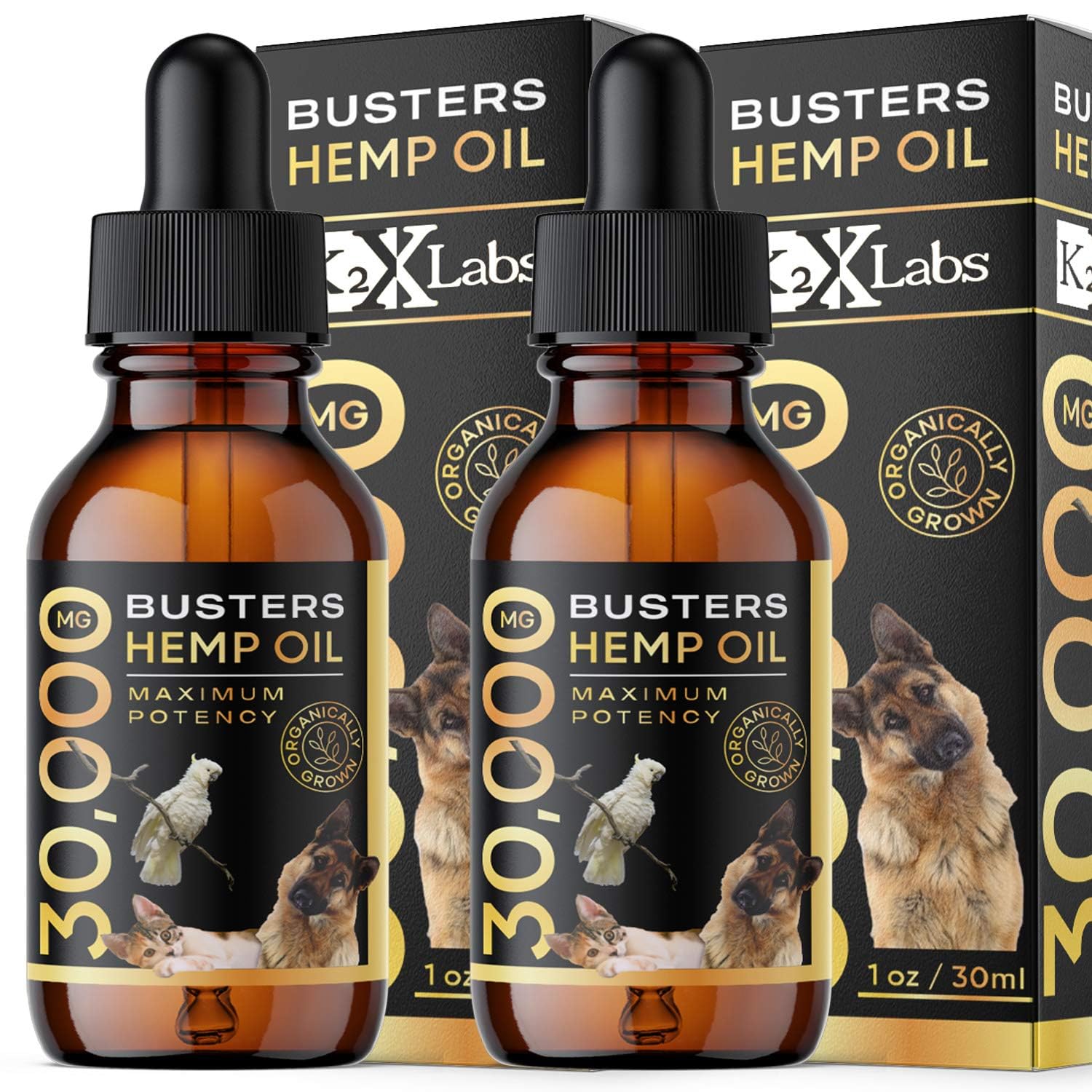 Busters Organic Hemp Oil 2Pack, 2Months Supply Treats for Dogs and Cats Perfect Ratio Omega 3 and 6 Made in USA Hip and Joint Health, Natural Relief, Calming