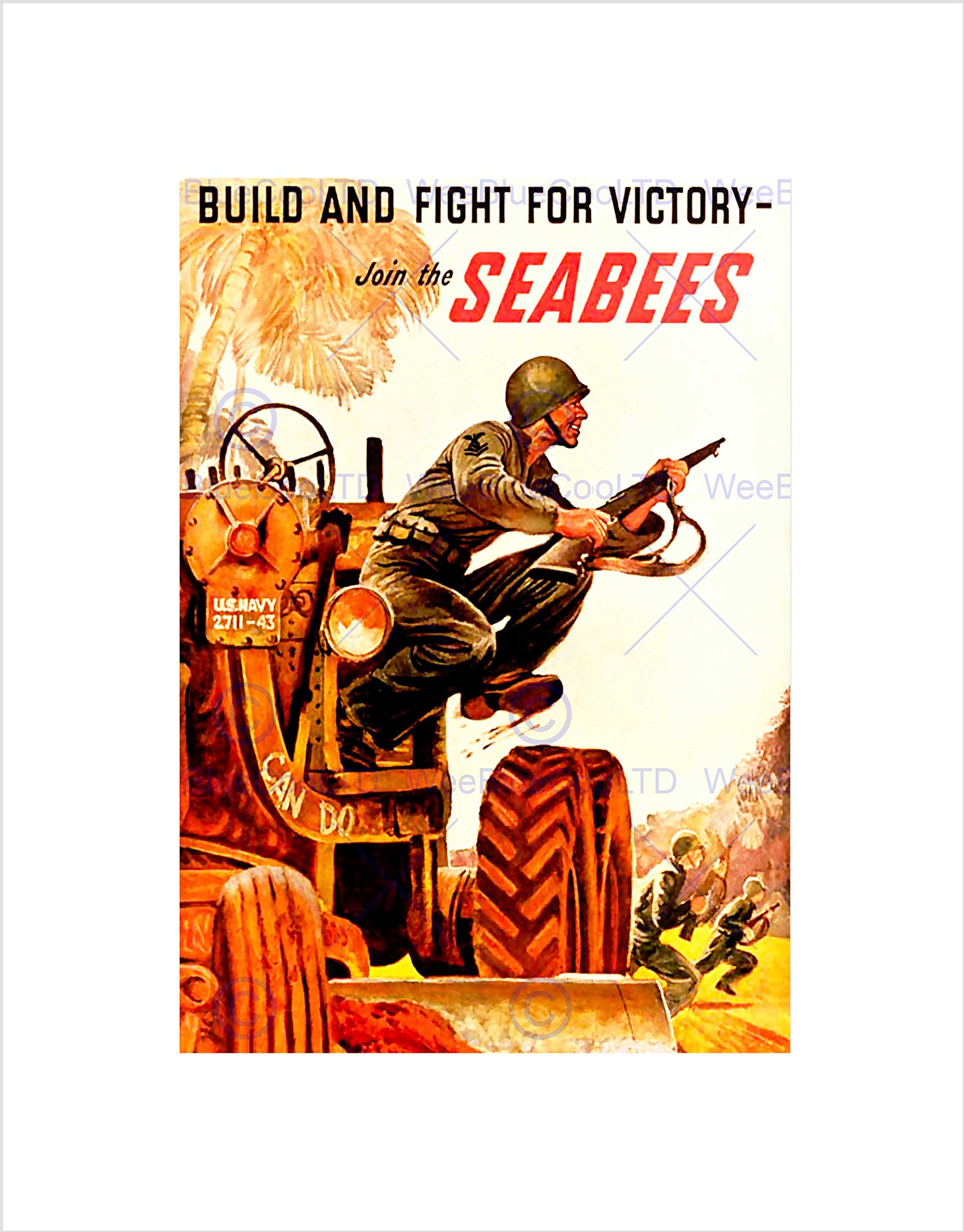 Wee Blue Coo WAR WWII BUILD FIGHT VICTORY SEABEES SOLDIER BLACK ART PRINT B12X7717