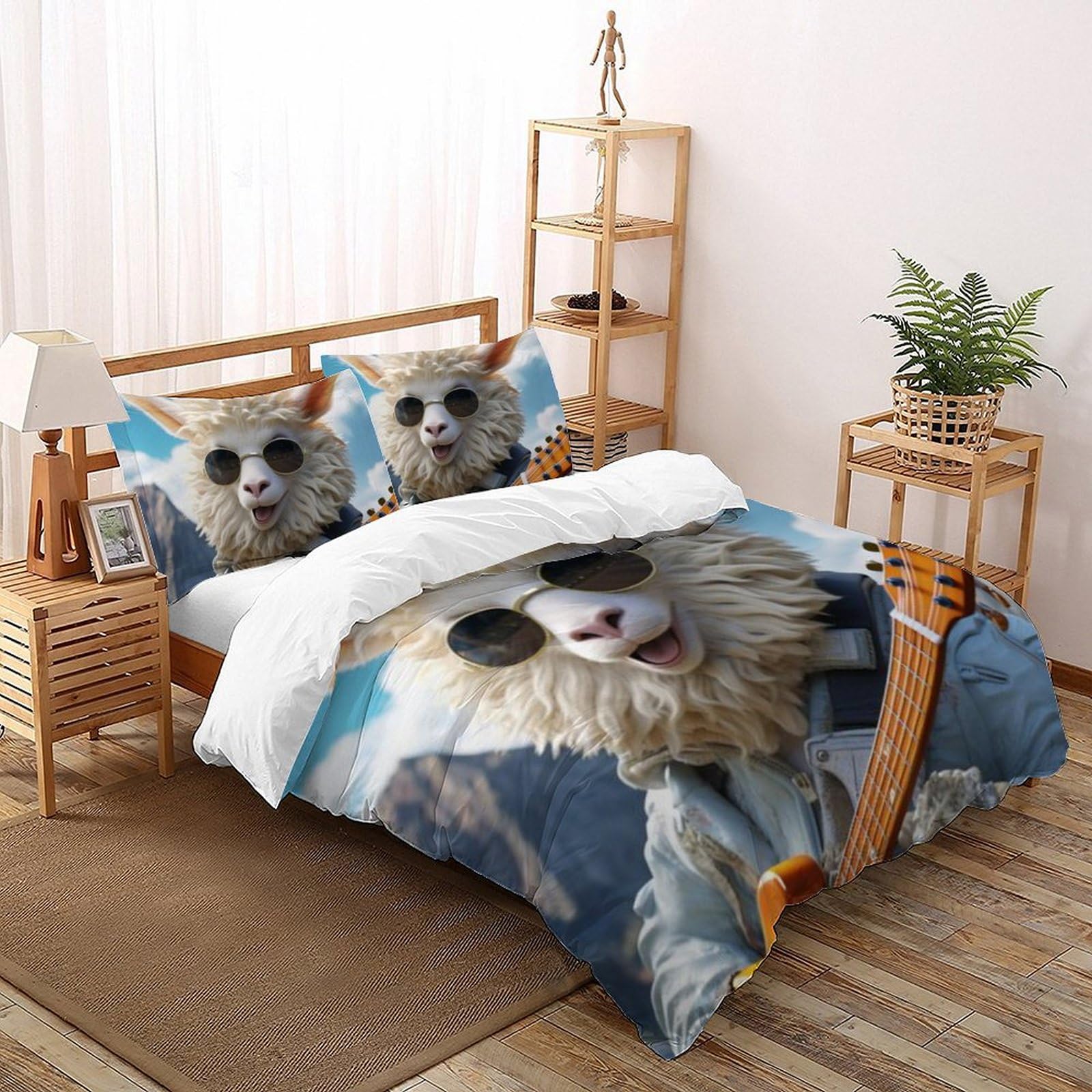 Housse de couette imprimé 3D guitare animaux Le Mouton Blanc microfibre douce
