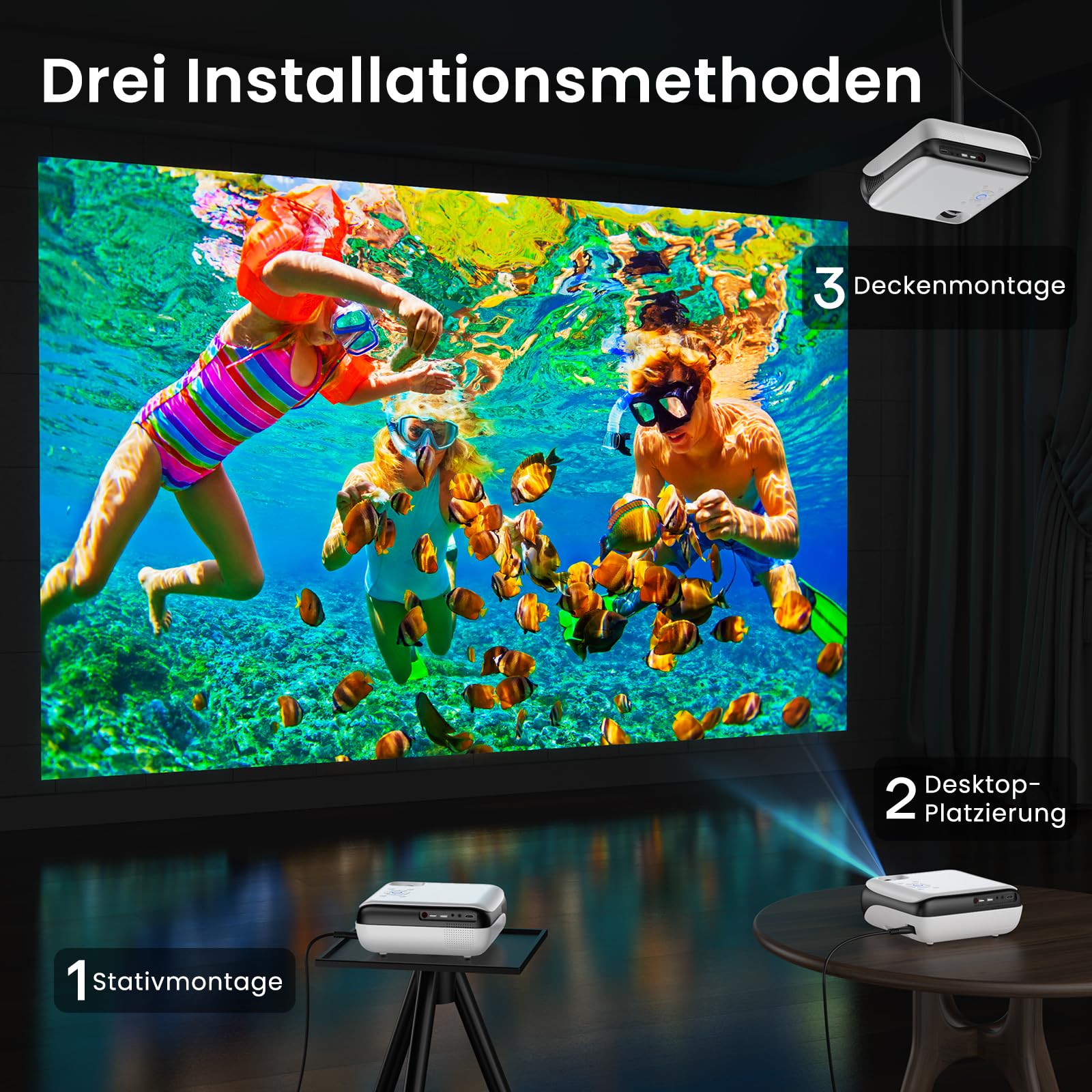 HAPPRUN Native 1080P Beamer mit Bluetooth 5.1 & Hi‑Fi Stereo