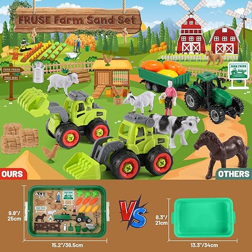 Miniatura 2 de FRUSE Play Sand Farm Toys - Contenedores sensoriales para niños pequeños con arena de juego sensorial de 2.2 libras, figuras de granja y juego de