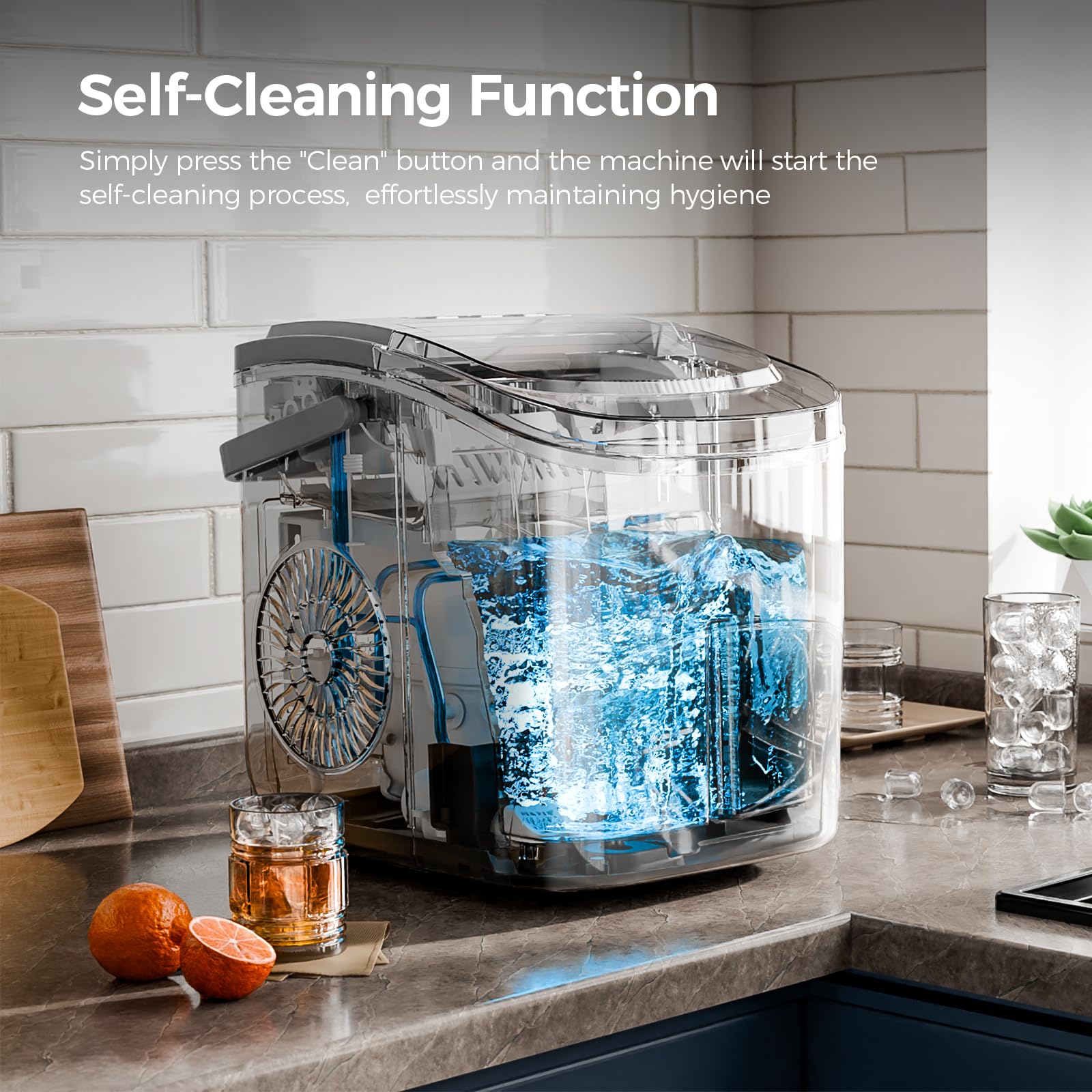 Electactic Ice Makers Countertop,26lbs/24h,9 Cubes In 6 Mins,Portable Ice Maker Machine With Self-Cleaning,2 Sizes Of Bullet Ice,Perfect For Home Kitchen(Grey) on Fridge.com - View 5