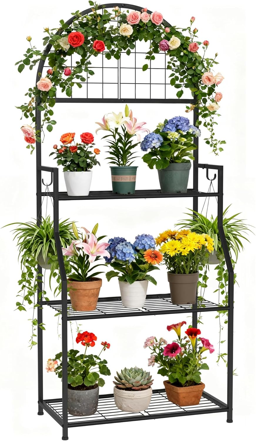 VGMiu 3 Tier Plant Stand Indoor Outdoor, Metal Plant Display Stand Plants Shelf Rack for Multiple Plants, Black Flower Plante Pots Holder for Patio Garden Balcony Living Room