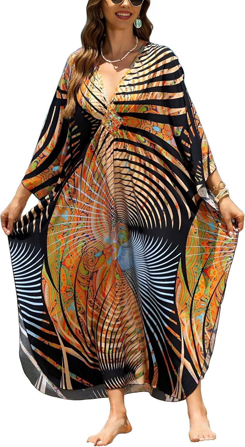 IMAGEKOPE Women 2025 Summer Kaftan Dresses Plus Size Bathing Suit Cover Up Moo Moos Beach Dress for Swimwear Caftan Dress