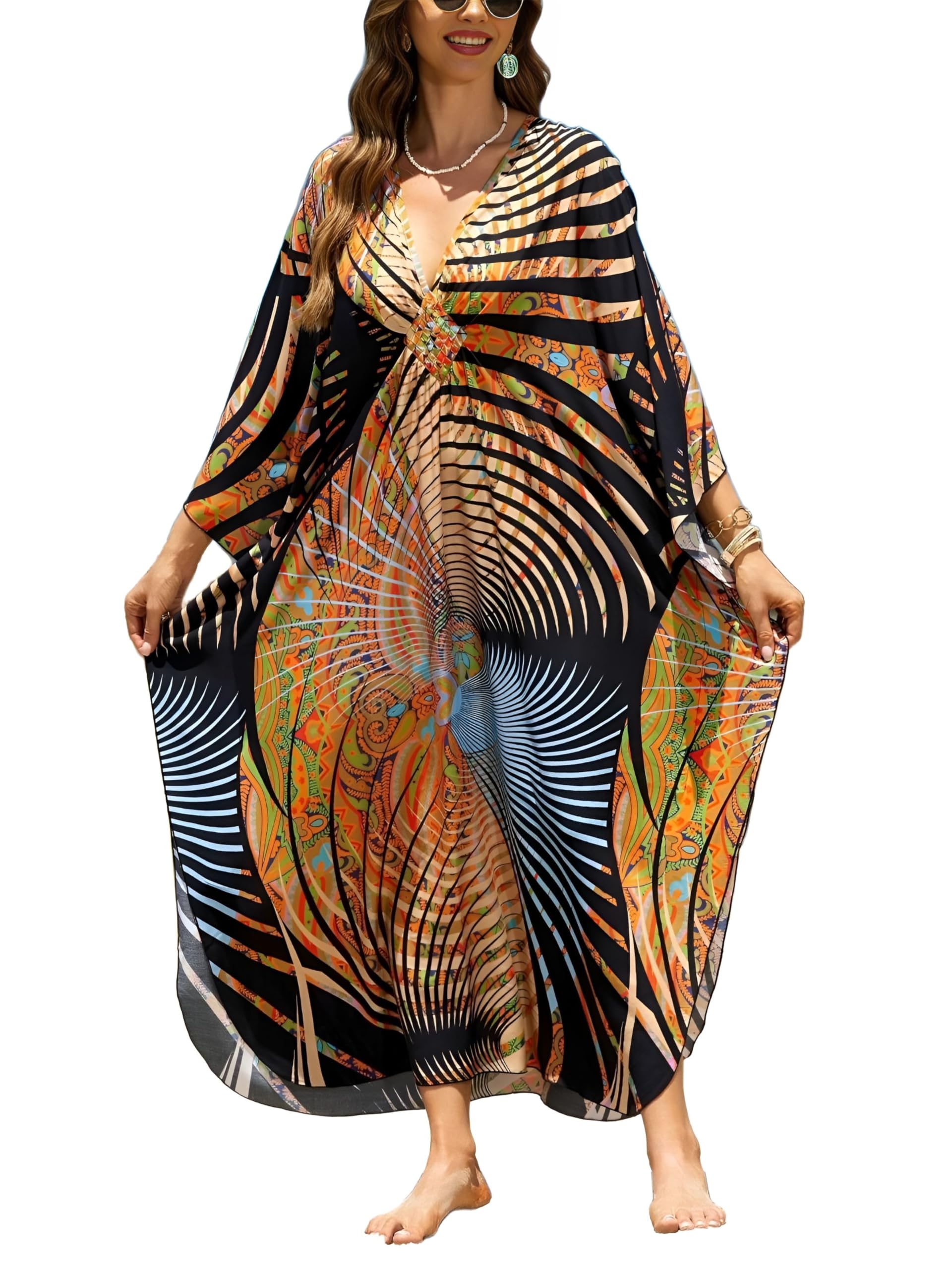 Women 2025 Summer Kaftan Dresses Plus Size Bathing Suit Cover Up Moo Moos Beach Dress for Swimwear Caftan