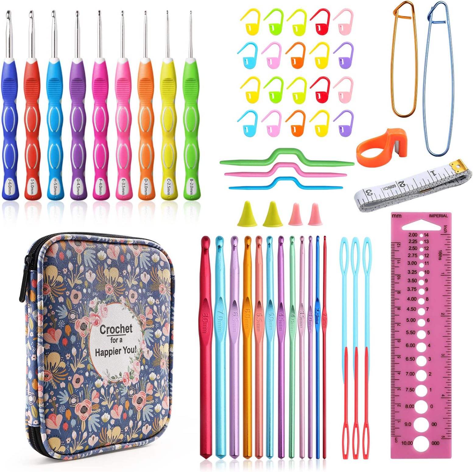 KOKNIT Professional Crochet Kit,9 Crochet Hooks Ergonomic Soft Grip,14 Aluminum Full Crochet Hooks Set with Case Include Crochet Accessories and Supplies