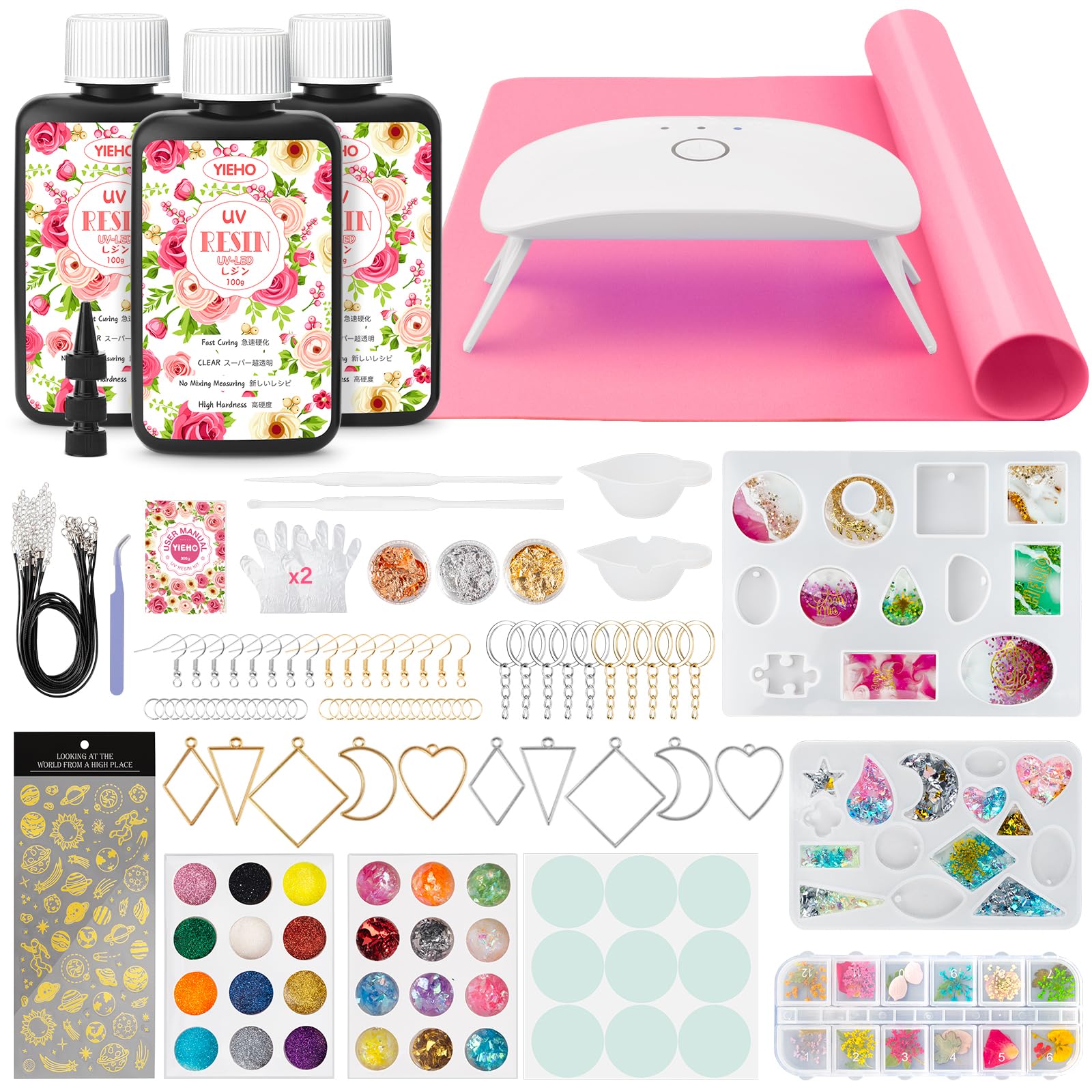 yieho kit résine uv 300g avec lampe uv
