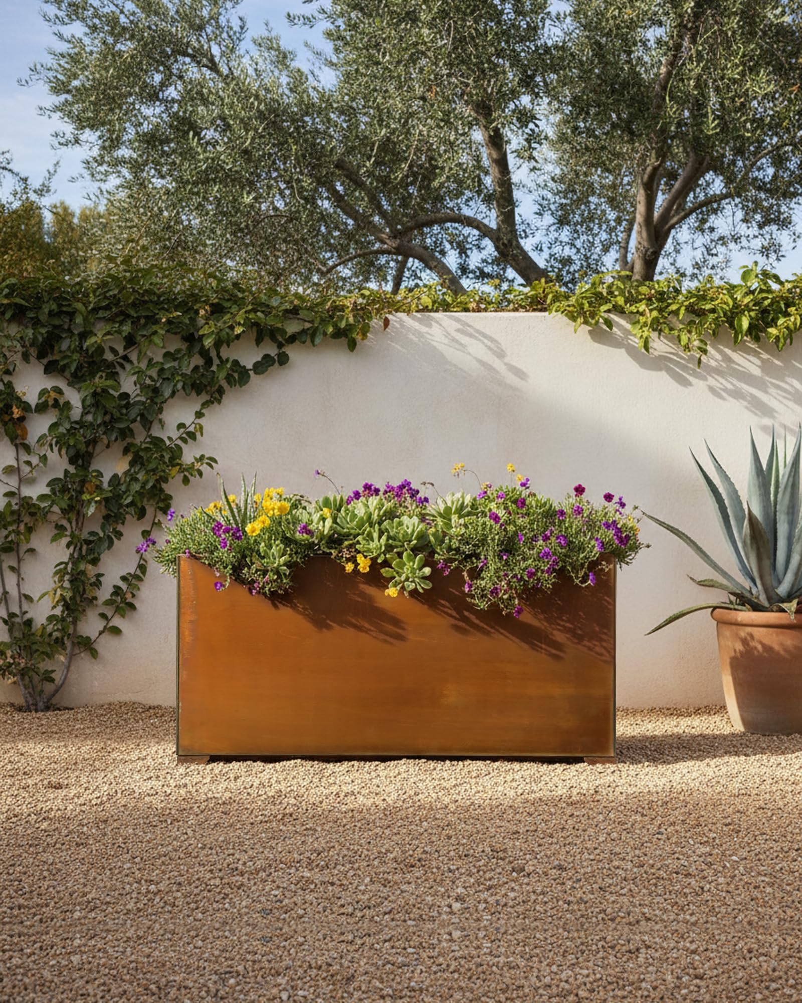 onlyfire Pflanzkübel Groß Außen, Stahl Pflanzkasten Rechteckig, Blumentopf Gross Draussen, Ideal für Garten, Terrasse, Balkon und Wohnräume, Blumenkasten mit Abflusslöchern, Vintage Blumenkübel XXL