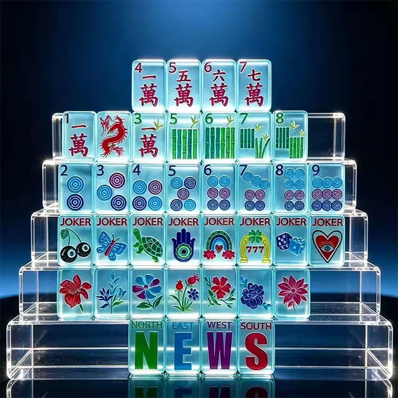 Zestaw Mahjong z żywicy w kolorze lodowo-niebieskim