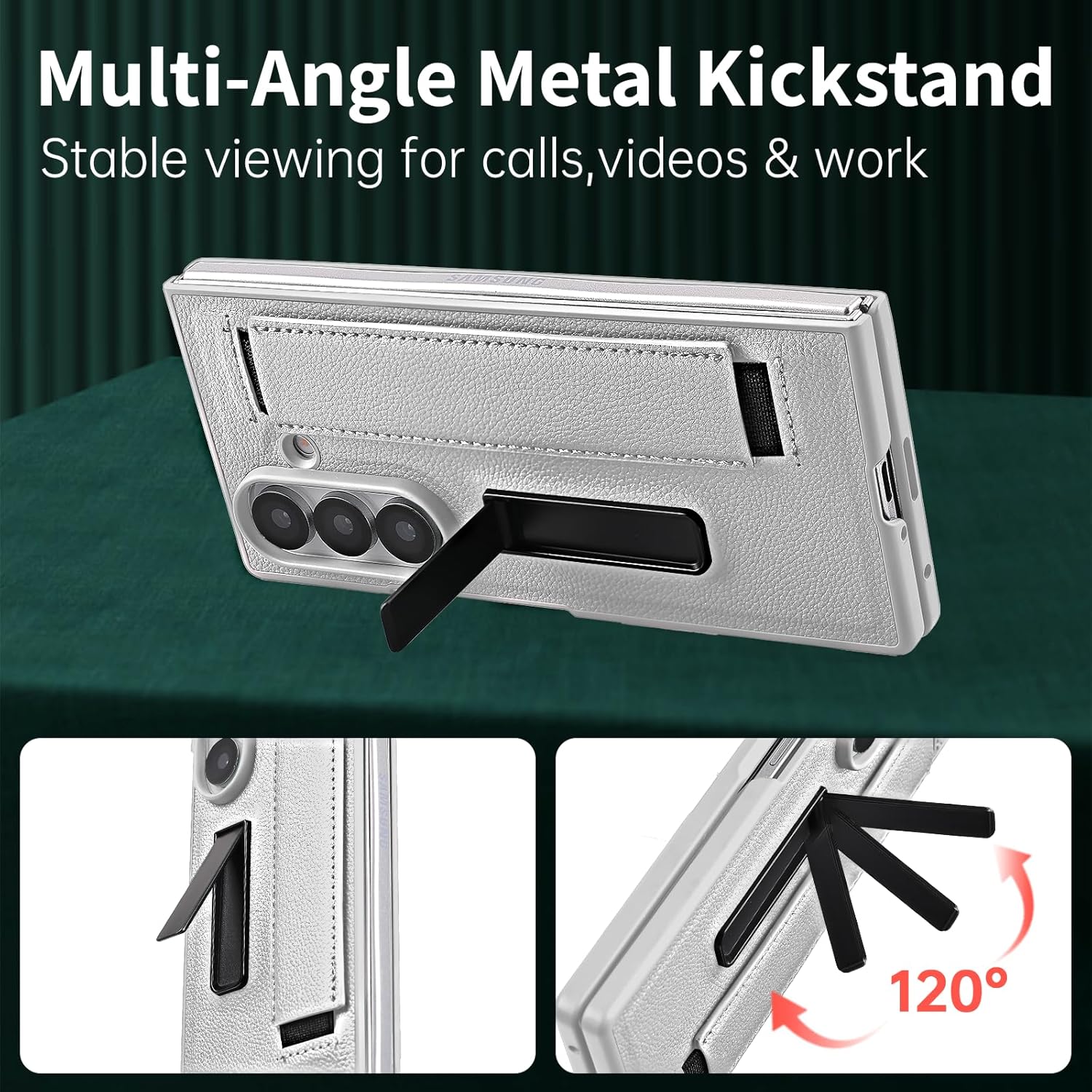 ​​for Samsung Galaxy Z Fold 7 Slim Case with Wrist Strap & Multi-Angle Stand, Built-in Screen Protector Shockproof Full Body Drop Fall Protection - Silver