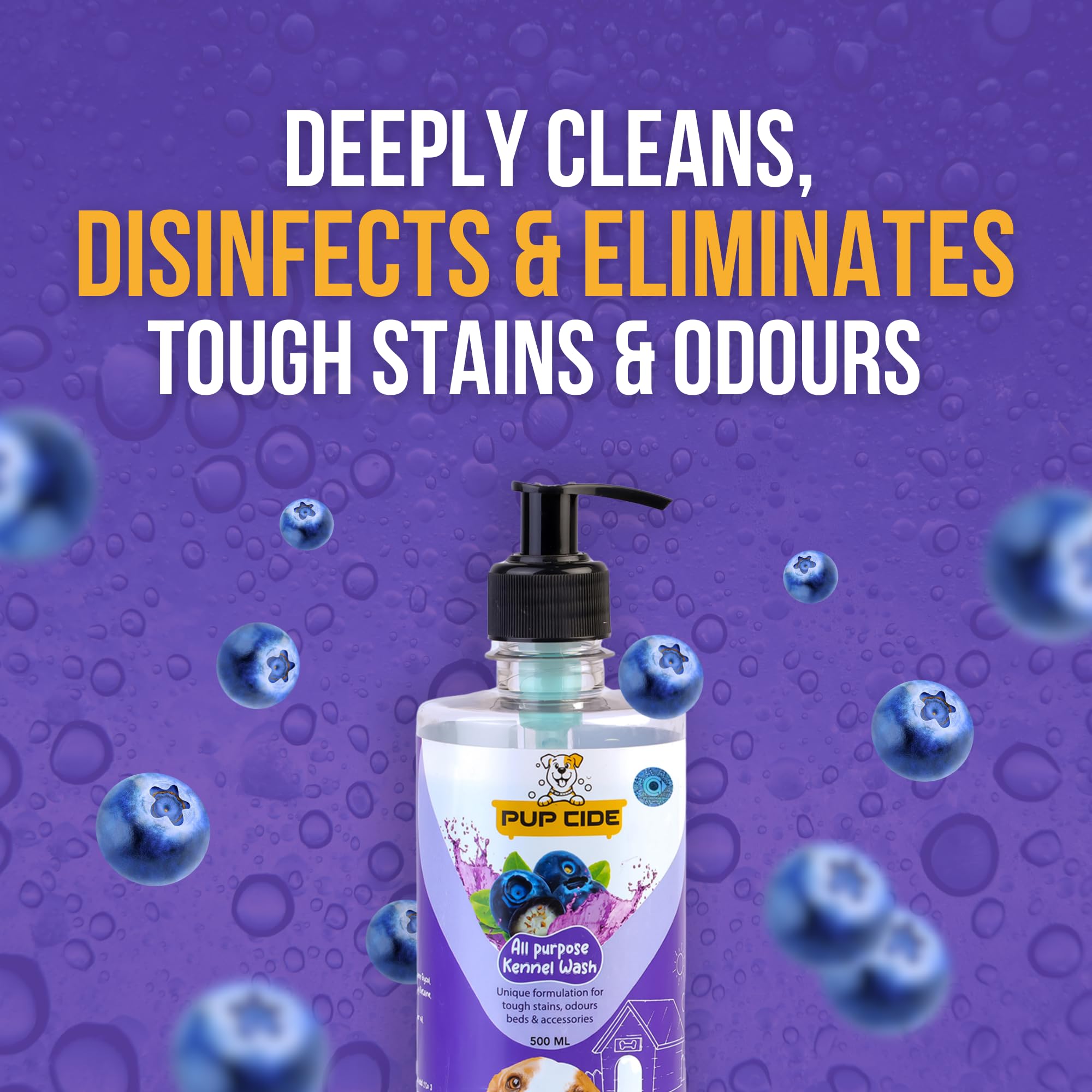 PUPCIDE All Purpose Kennel Wash Blueberry | Allergen Free Fragrance | Unique Formulation for Tough Stains & Odours on Beds or Accessories | Kills 99.9% Bacteria 500 ml 1