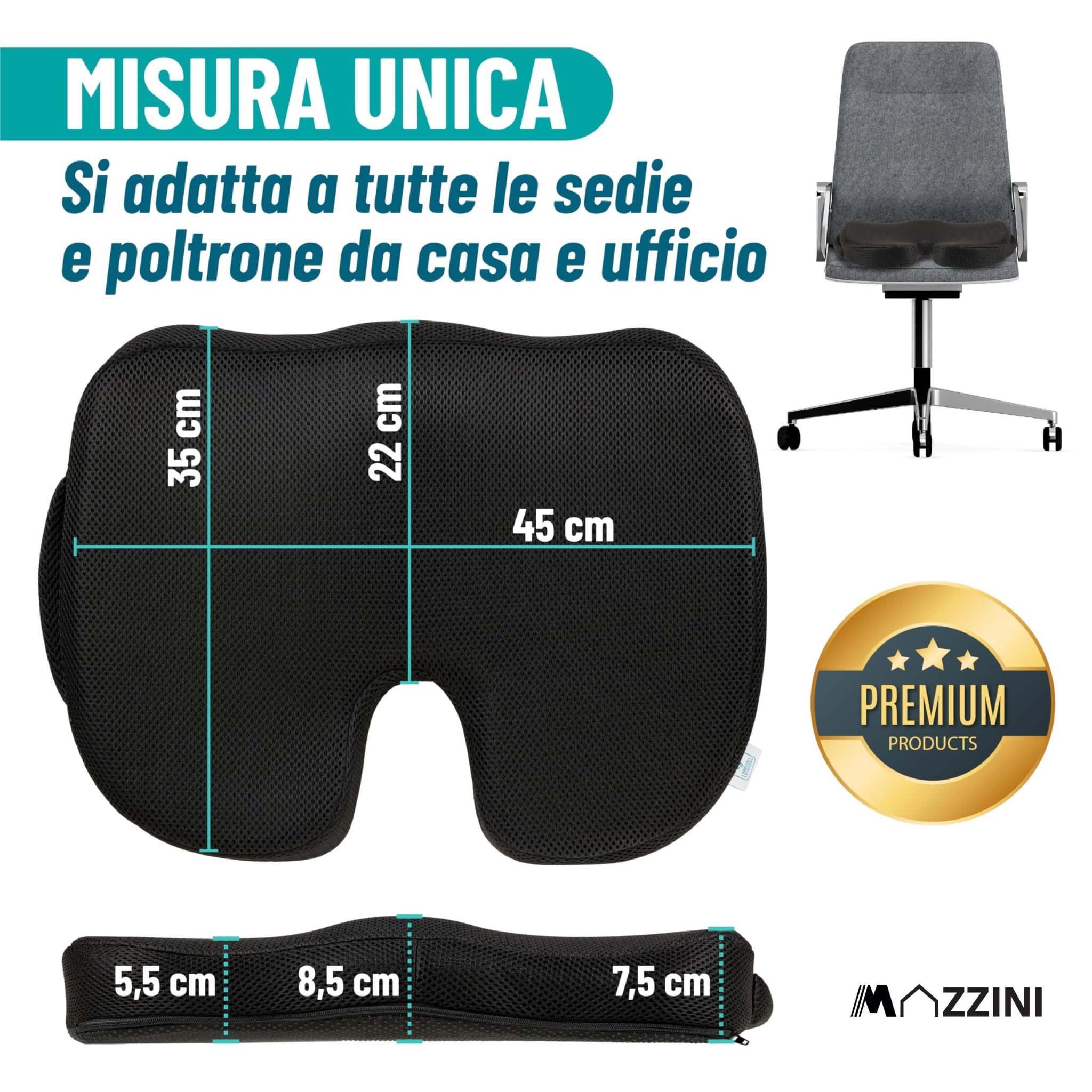 MAZZINI Cuscino Lombare Auto Memory Foam – Supporto Schiena Ergonomico per Sedia Ufficio e Auto | Antiscivolo, Sfoderabile, Ideale per Dolori Lombari, Postura e Antidecubito