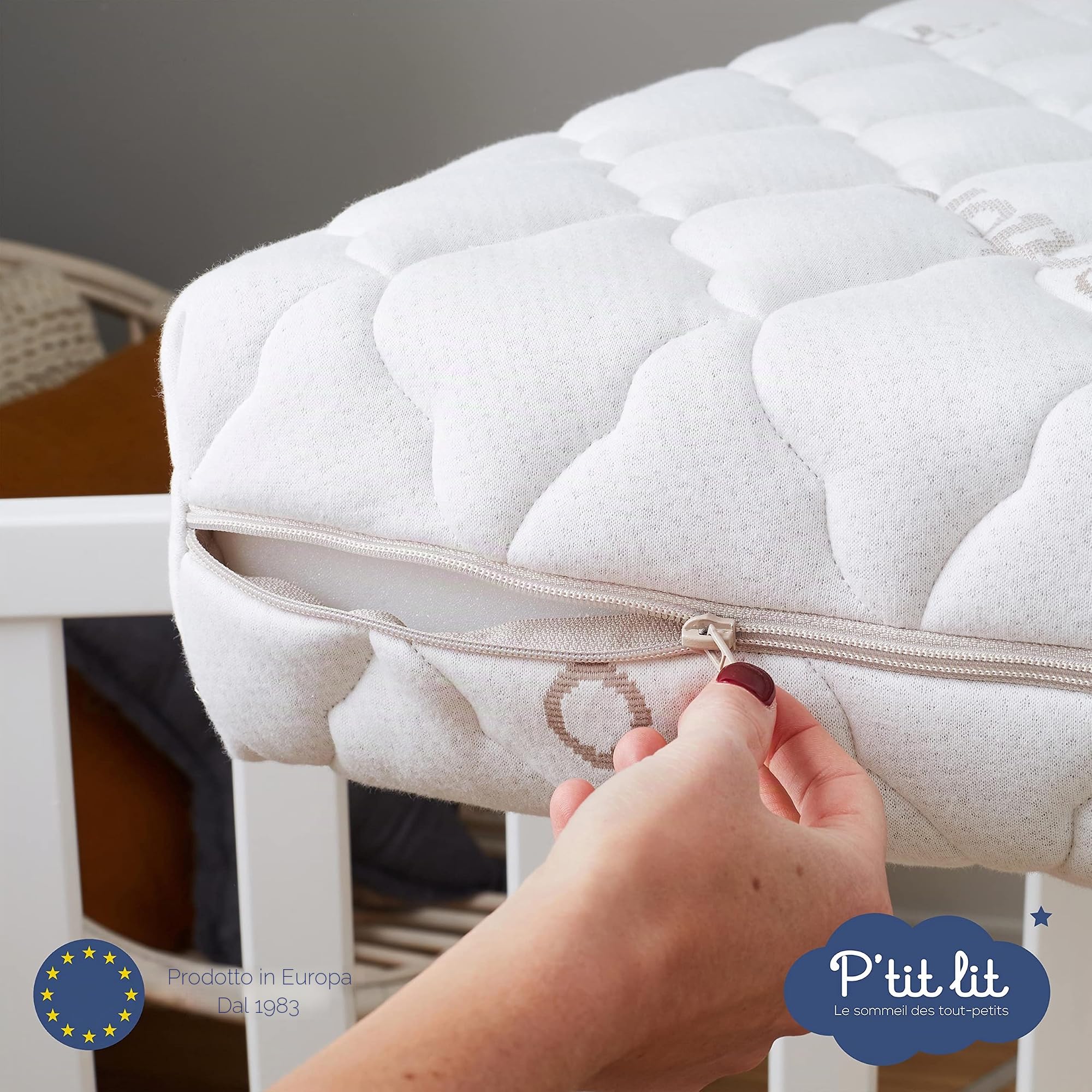 P'tit Lit - Materasso Lettino Cotone Biologico | 60x120 cm | 100% Cotone: Materia naturale di origine vegetale | Senza trattamento chimico | Sfoderabile | OekoTex® | Fabbricazione europea